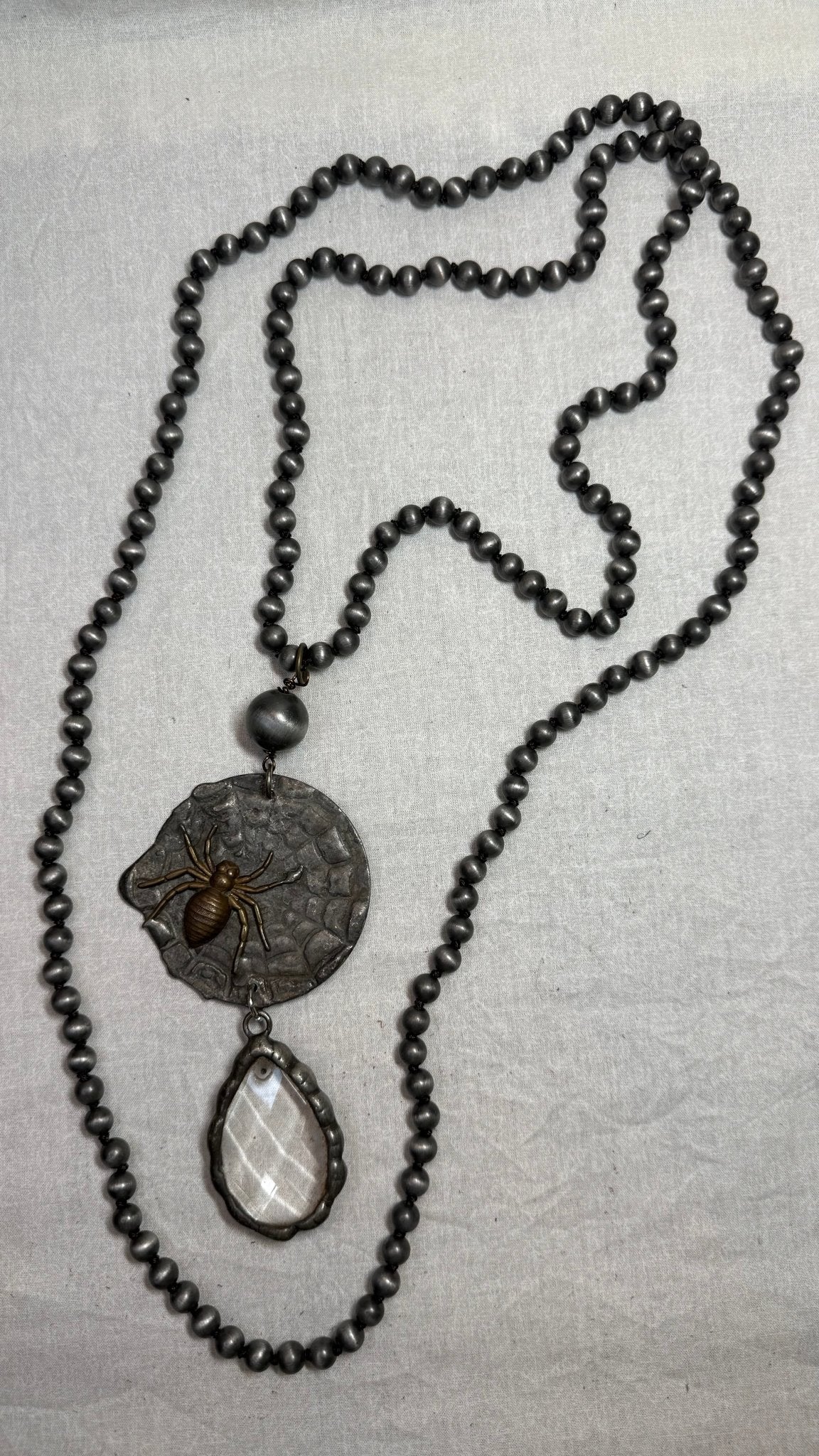 Spider on Web with Crystal Drop Necklace - Vintage Vault Boutique