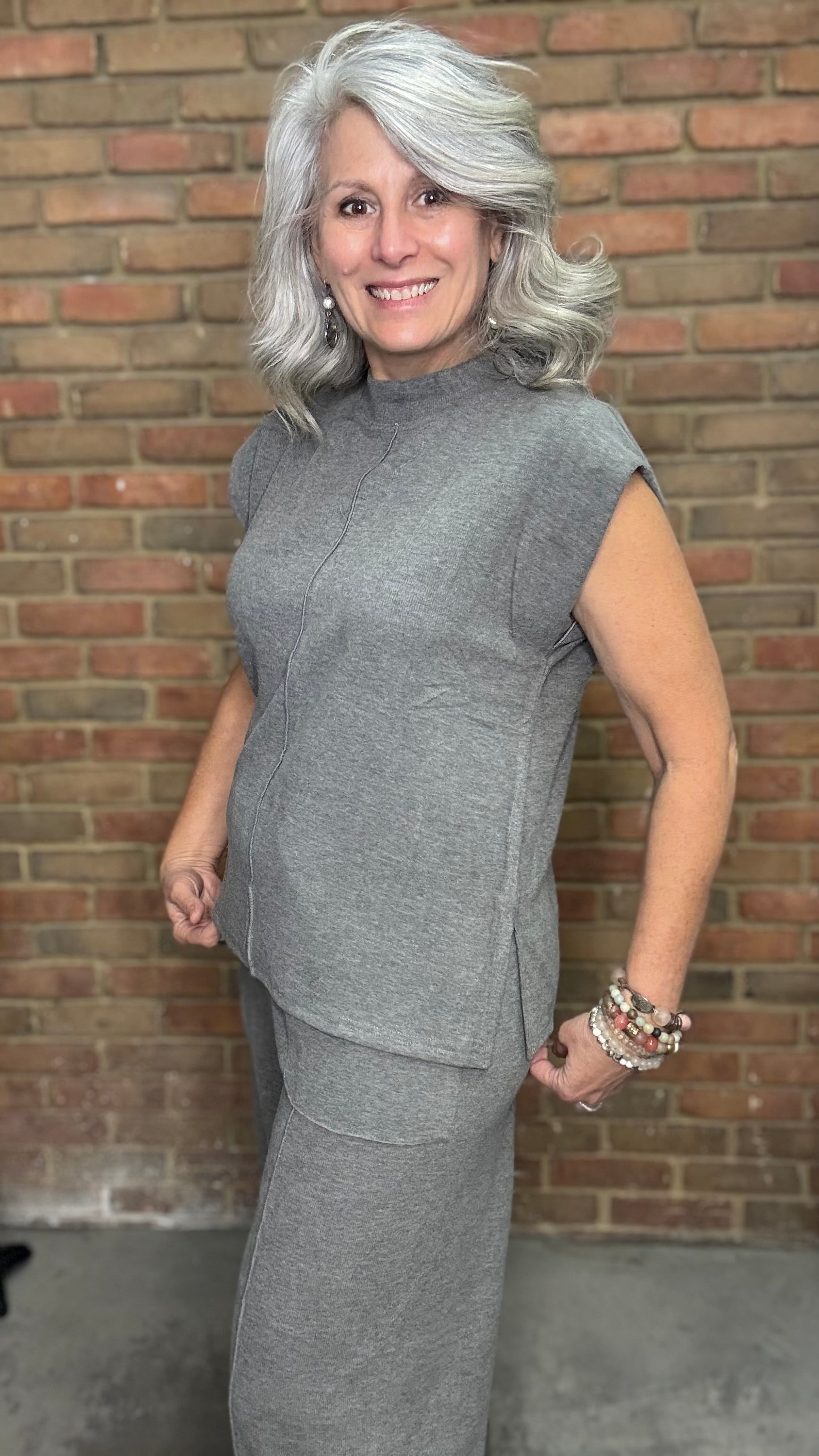 Grey Solid Detail Sleeveless Top