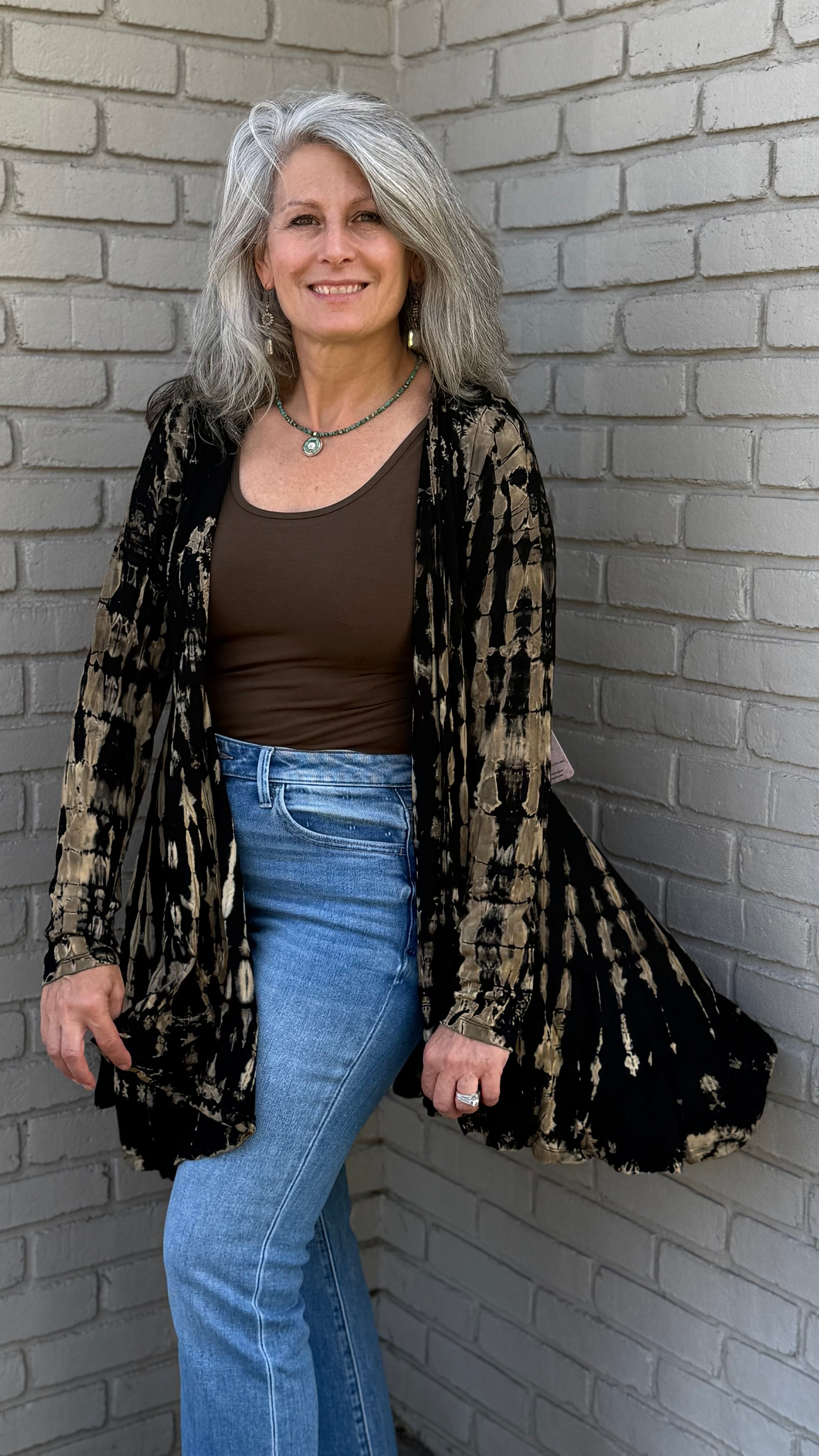 Black and Beige Tie-Dye Knit Cardigan