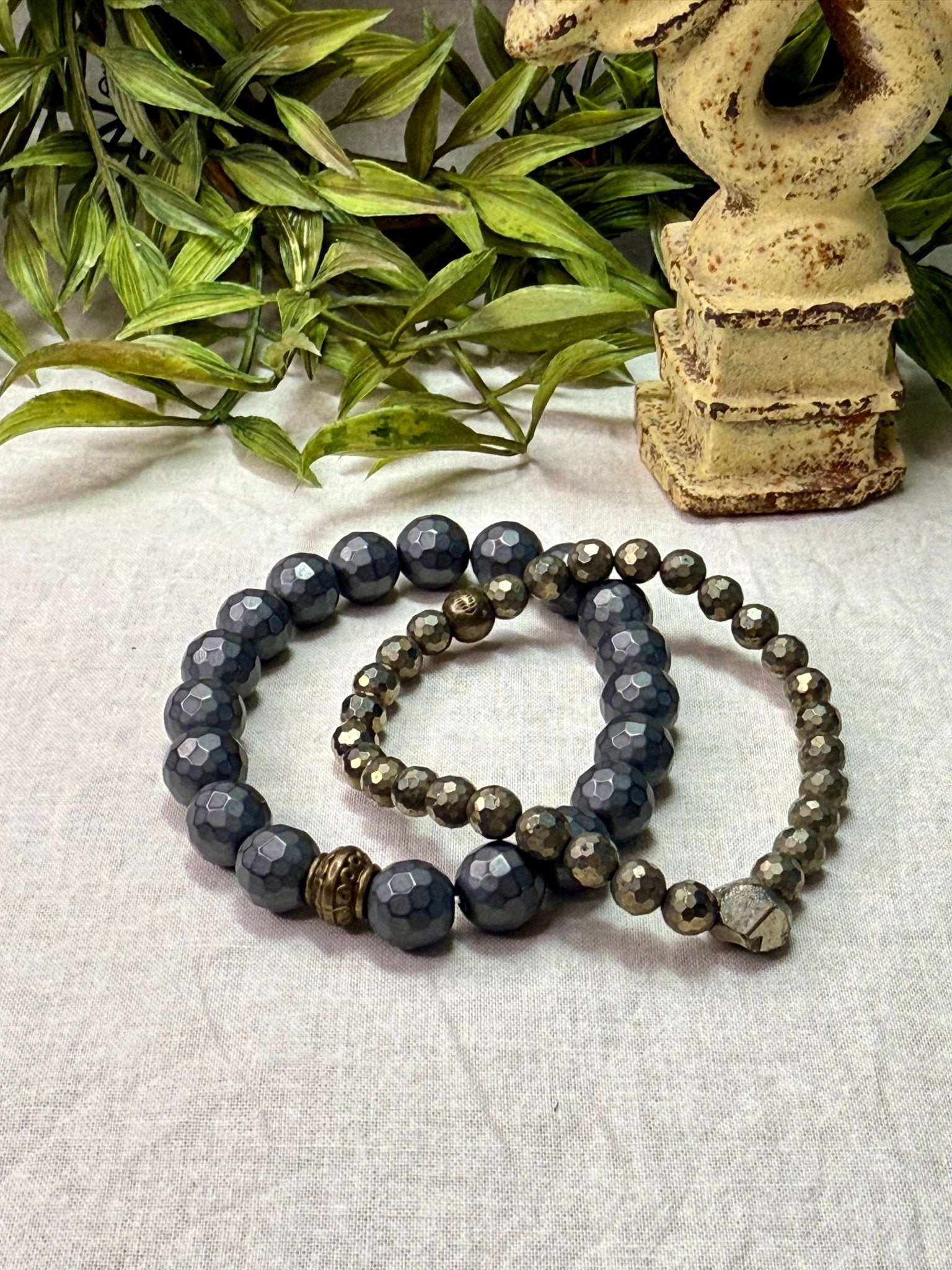 Faceted Pyrite Stretch Bracelet - Vintage Vault Boutique