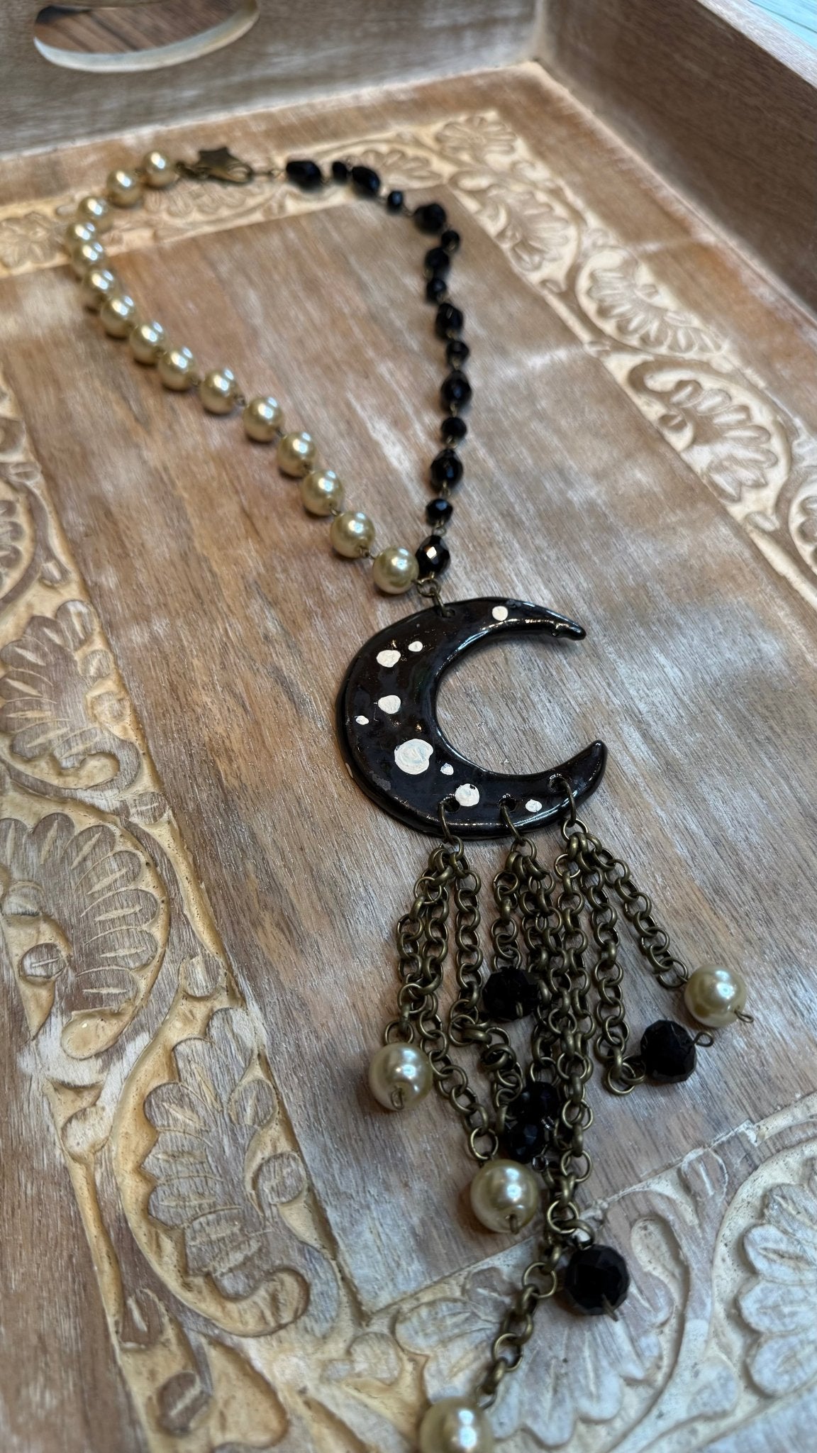 Black Ceramic Moon Necklace - Vintage Vault Boutique