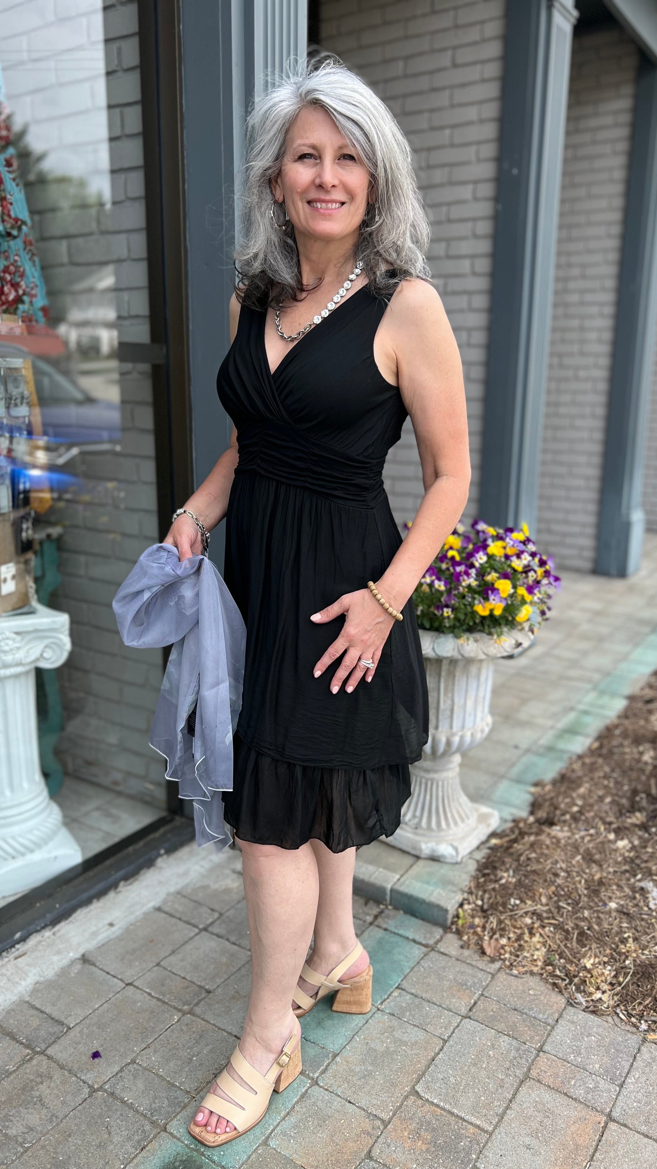 Silk Layered V-Neck Dress Black