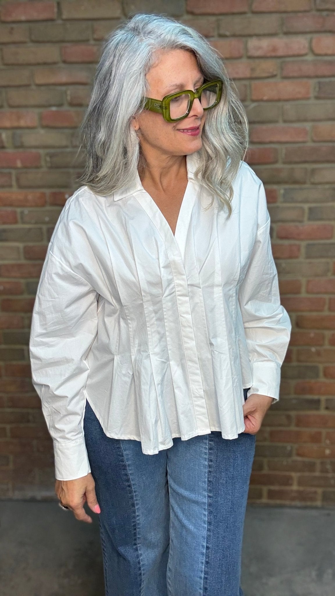 Pleated Button Down Blouse - Vintage Vault Boutique