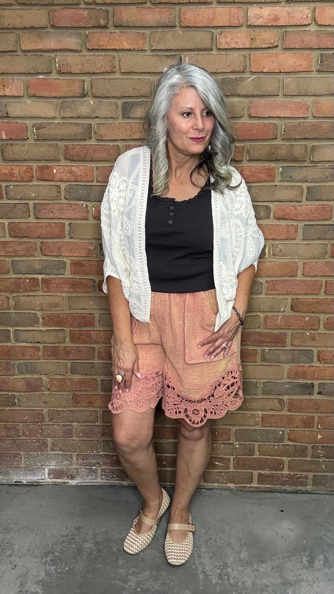 Cotton Gauze Lace Trim Shorts - Vintage Vault Boutique