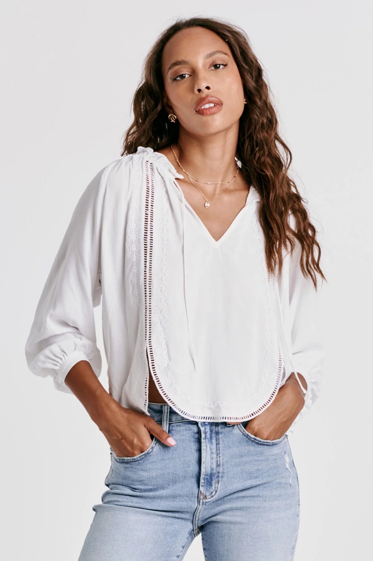 Jayla Lace Seam Blouse WHITE