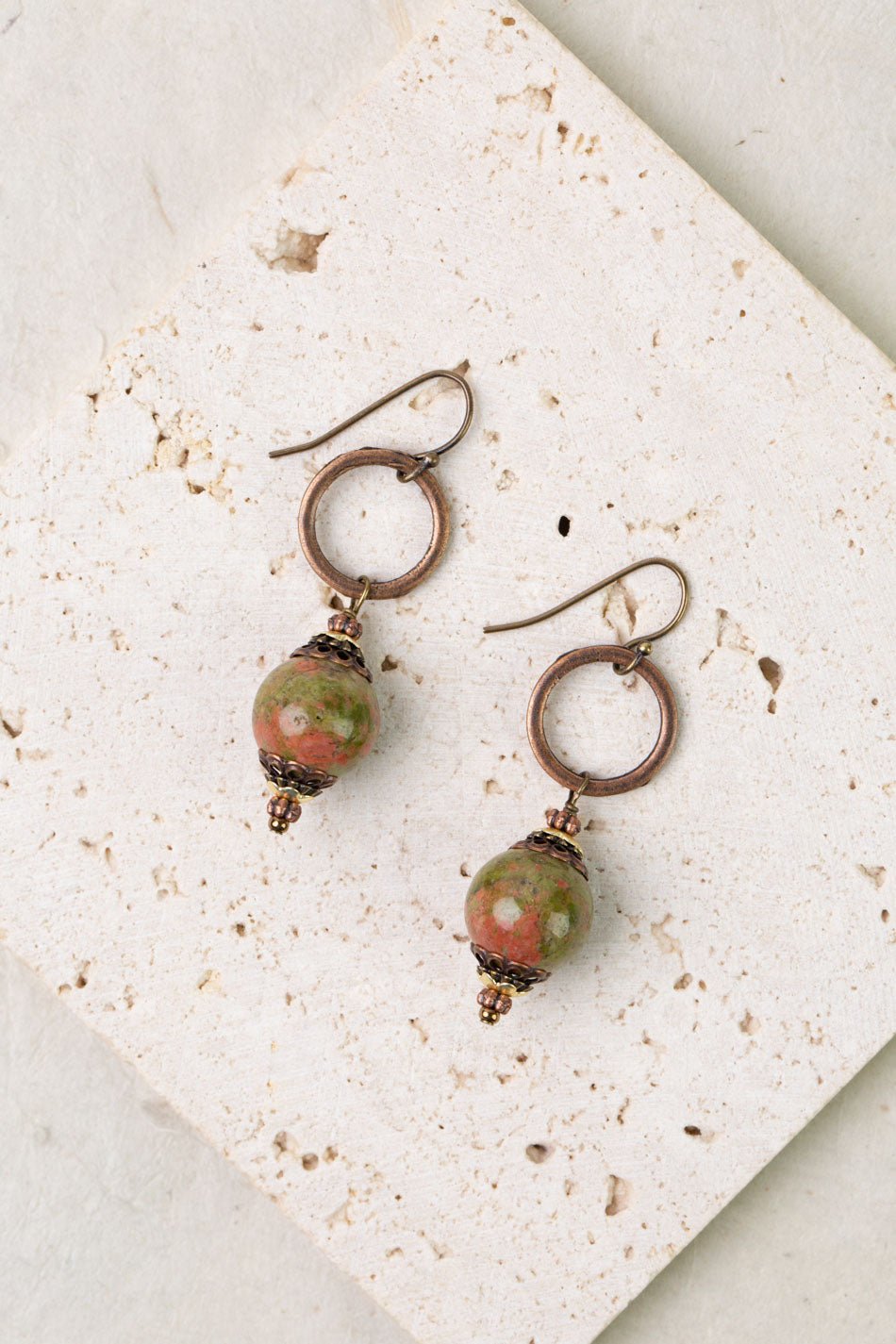 Dominion Unakite Dangle Earrings 019E - Vintage Vault Boutique