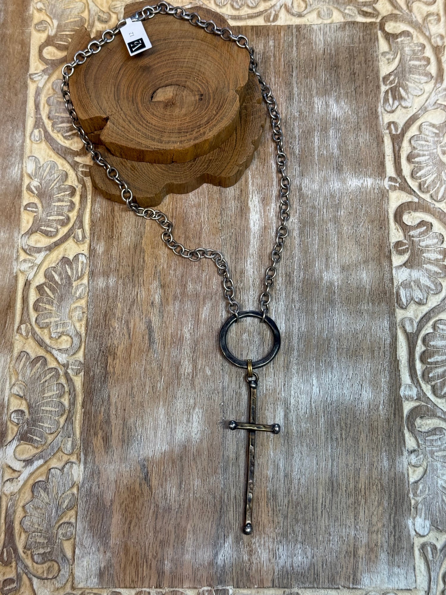 Custom Stick Cross on Circle Necklace