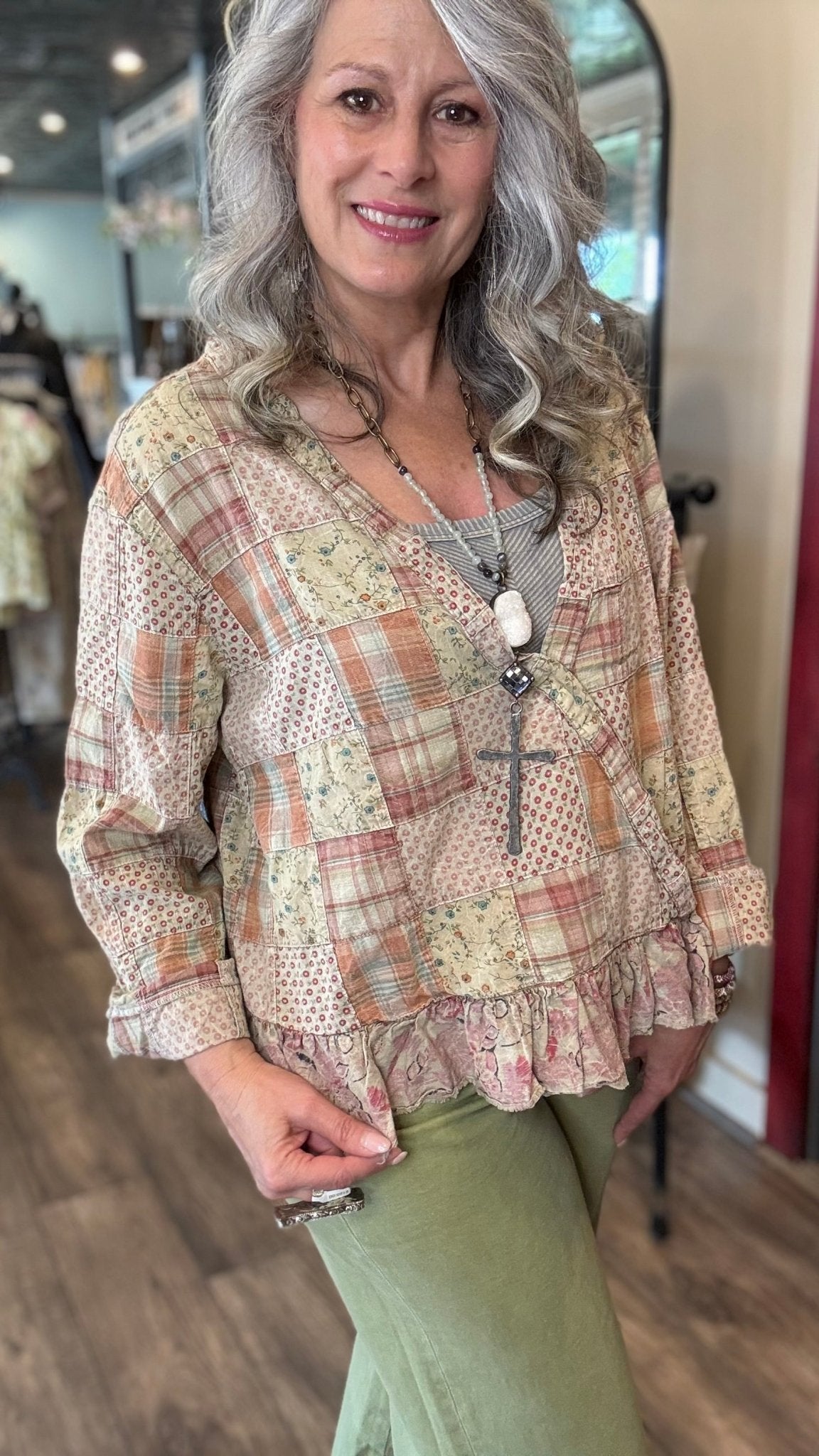 Apricot Fields Wrap Top - Vintage Vault Boutique