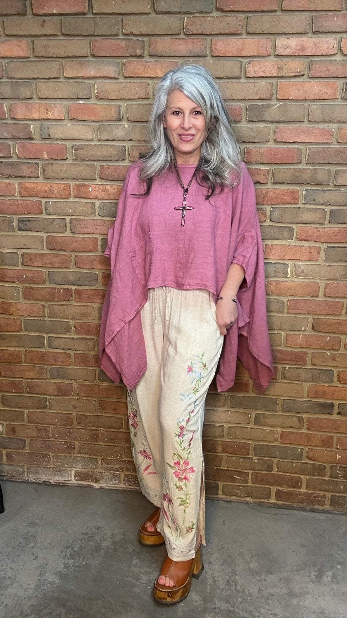 Linen One Pocket Cape Top - Vintage Vault Boutique