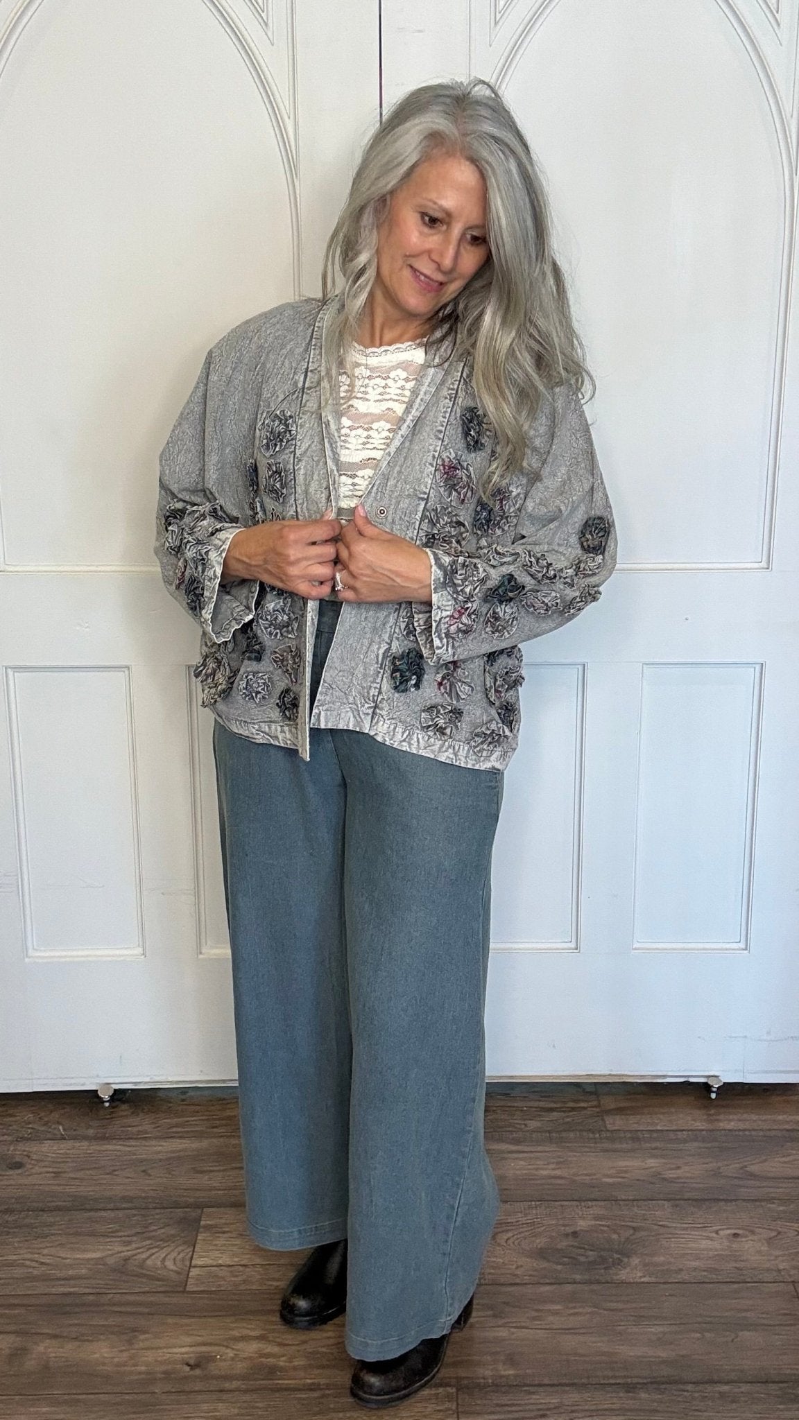 Denim Jogger Pant with Bottom Ties - Vintage Vault Boutique