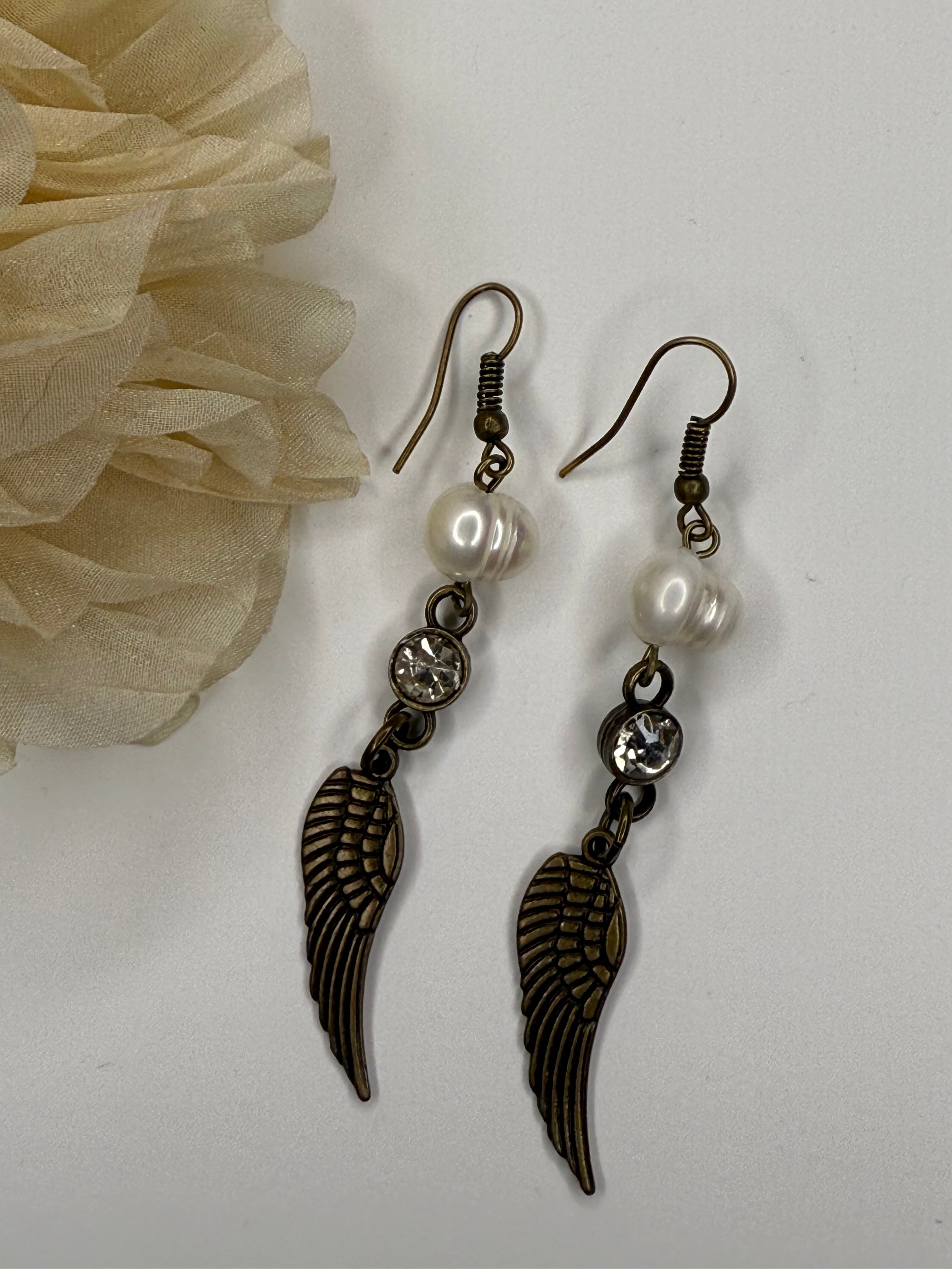 Pearl and Wing Dangle Earring