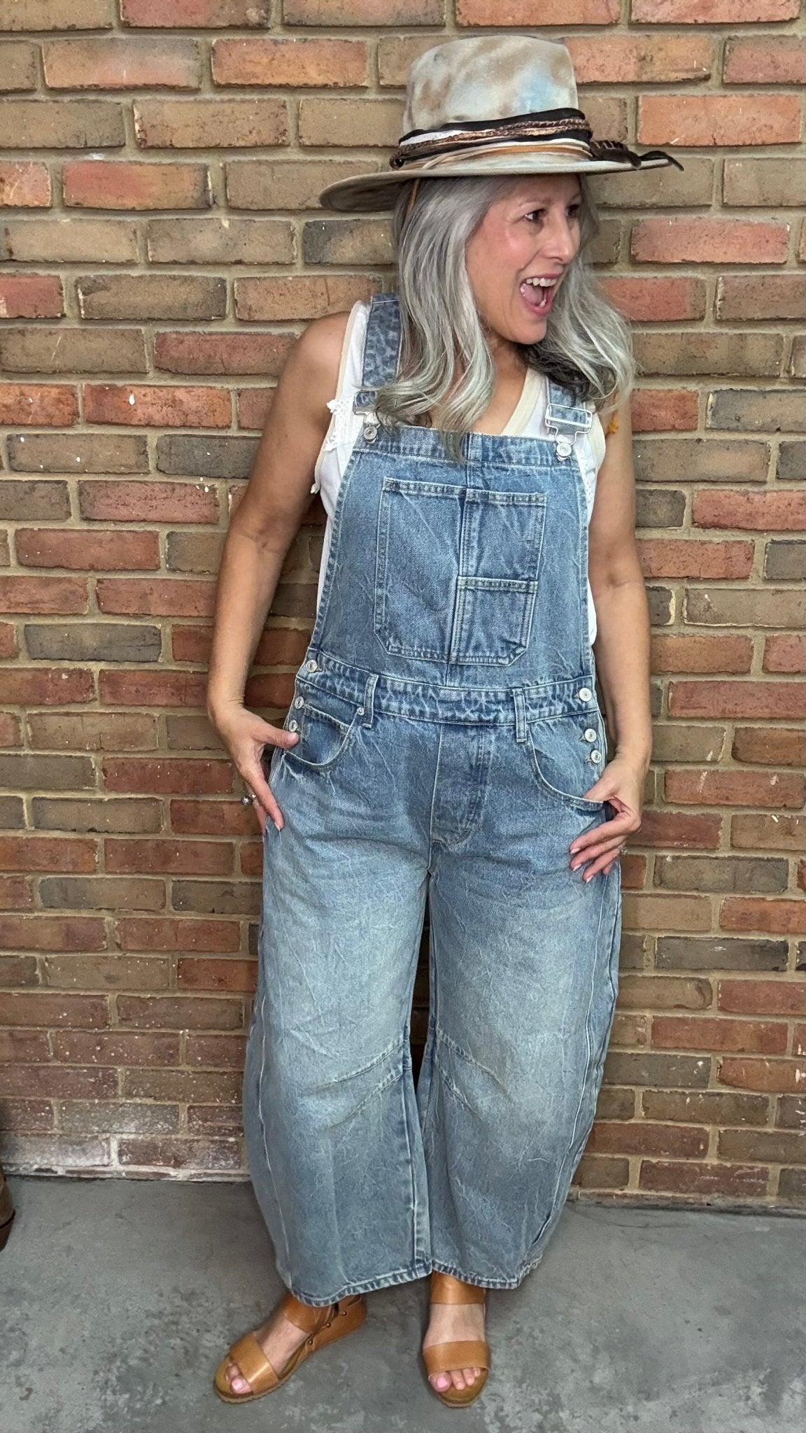Washed Barrel Leg Overalls - Vintage Vault Boutique