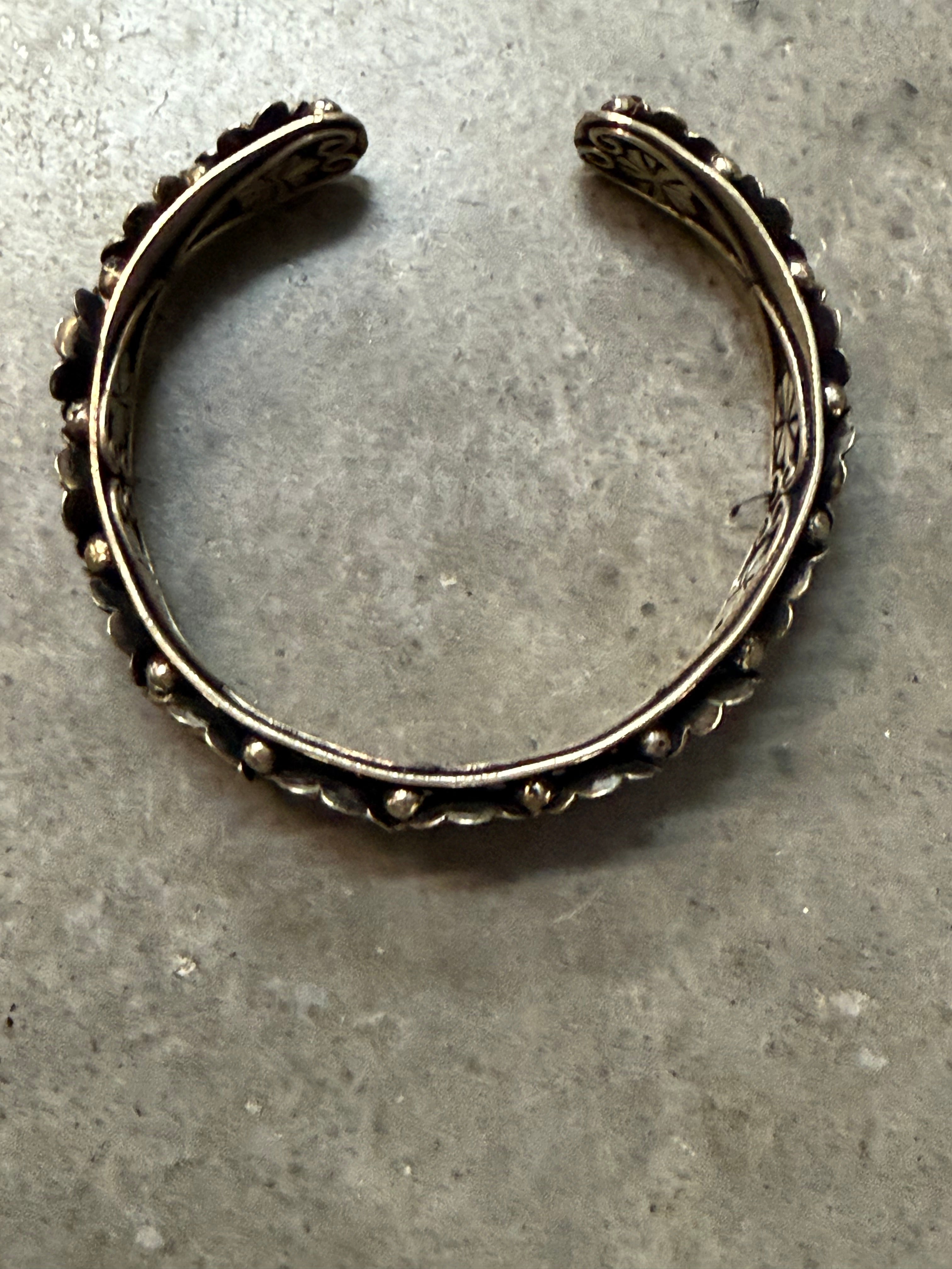 Silver 3D Floral Cuff Bracelet