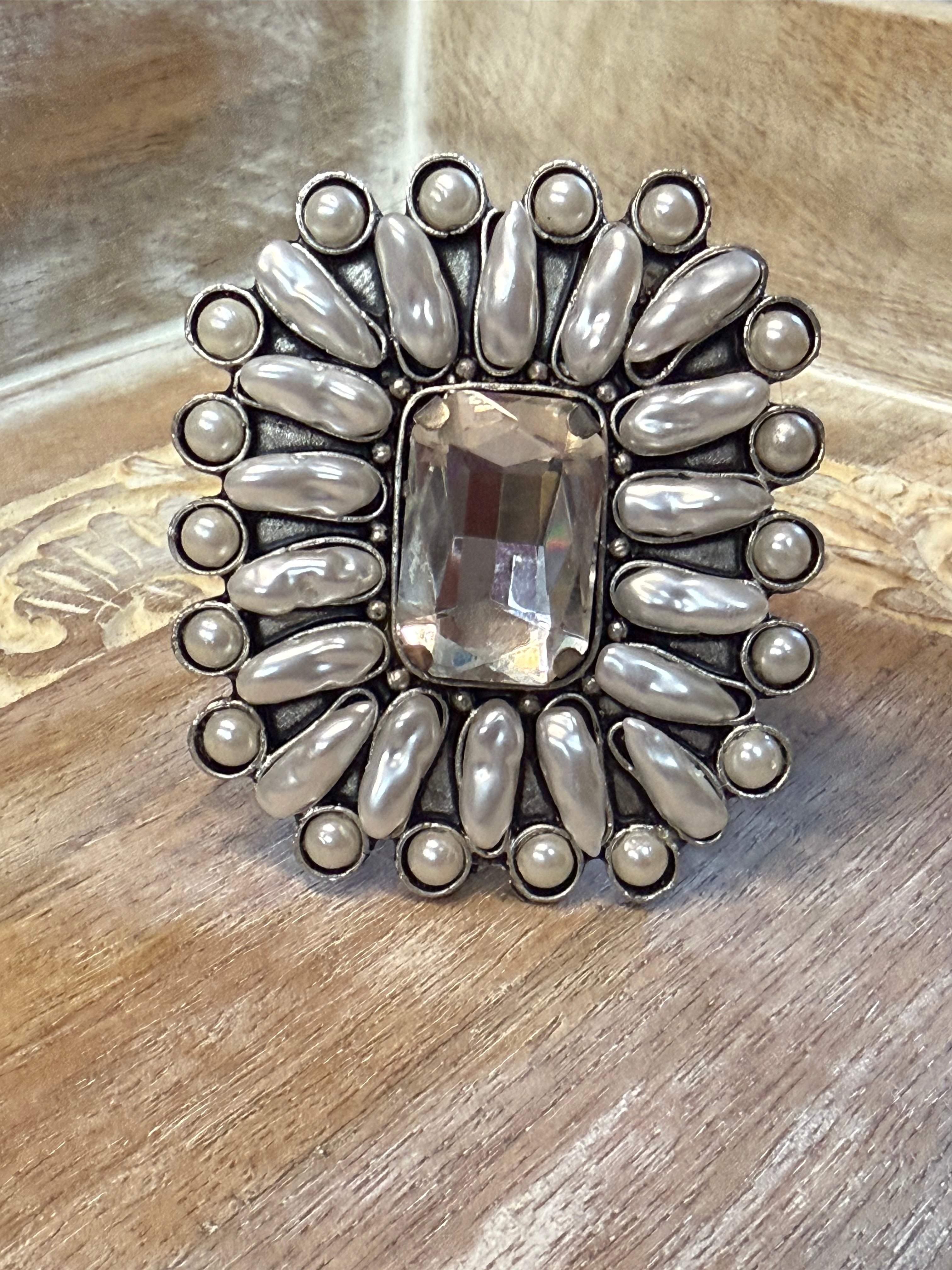 Large Pearl and Crystal Cuff