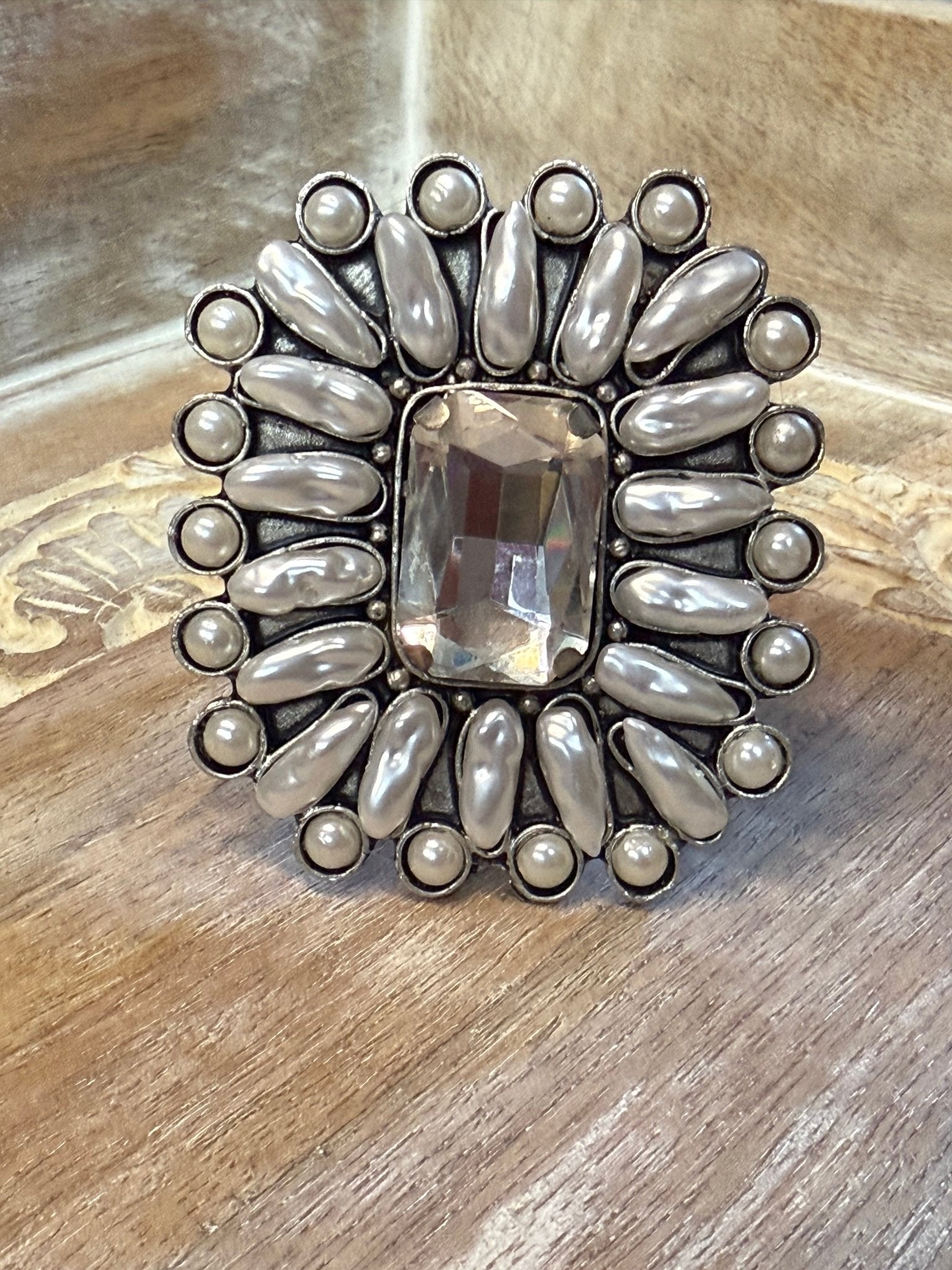 Large Pearl and Crystal Cuff - Vintage Vault Boutique