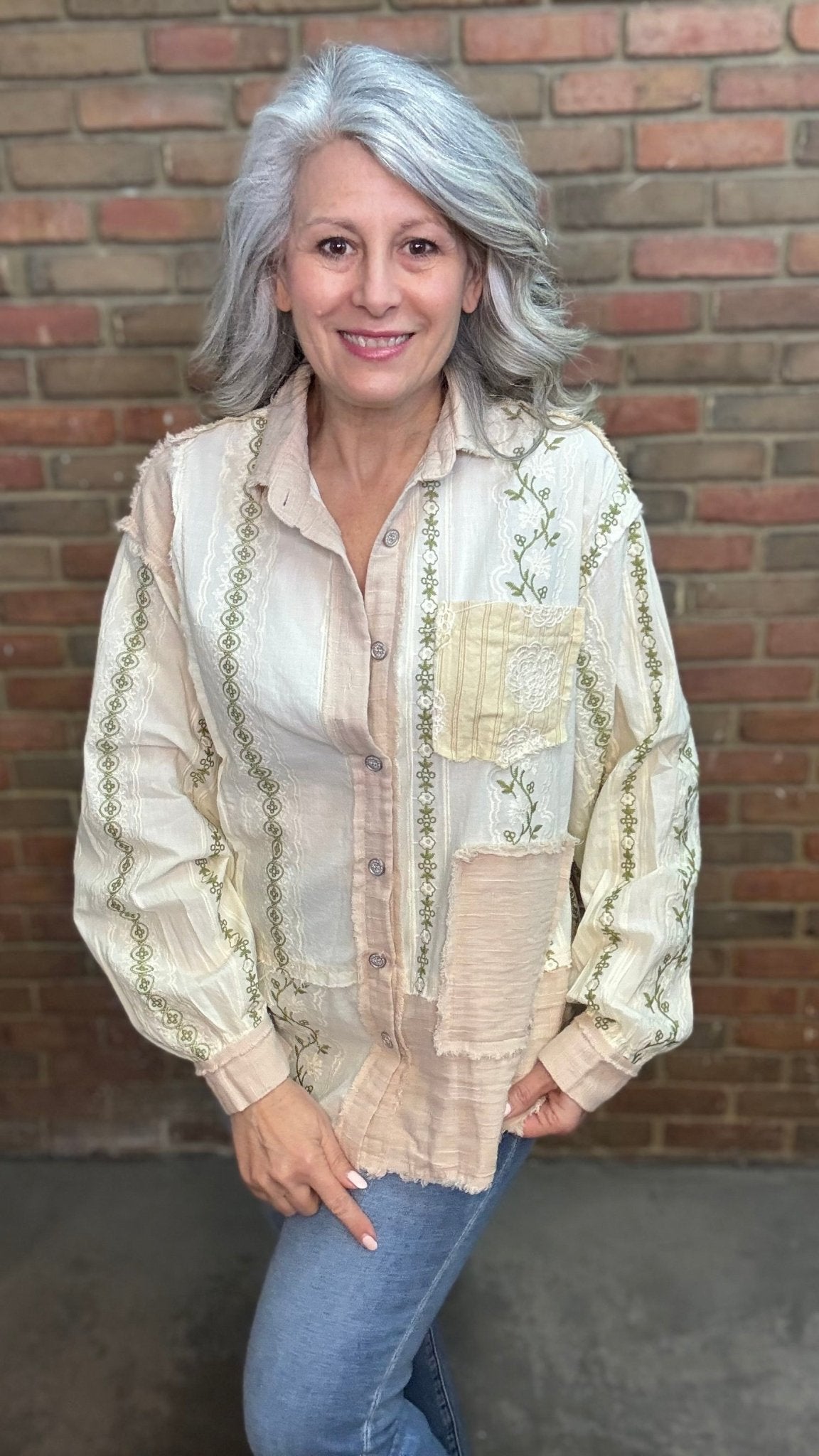 Mix Media Button Up Shirt - Vintage Vault Boutique