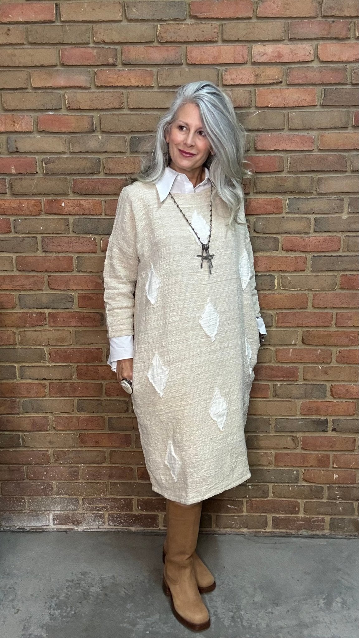 Ivory Diamond Applique Dress - Vintage Vault Boutique