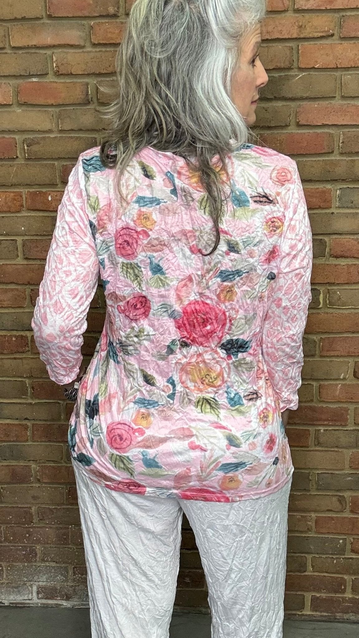 Pink Floral Cinch Side Top - Vintage Vault Boutique