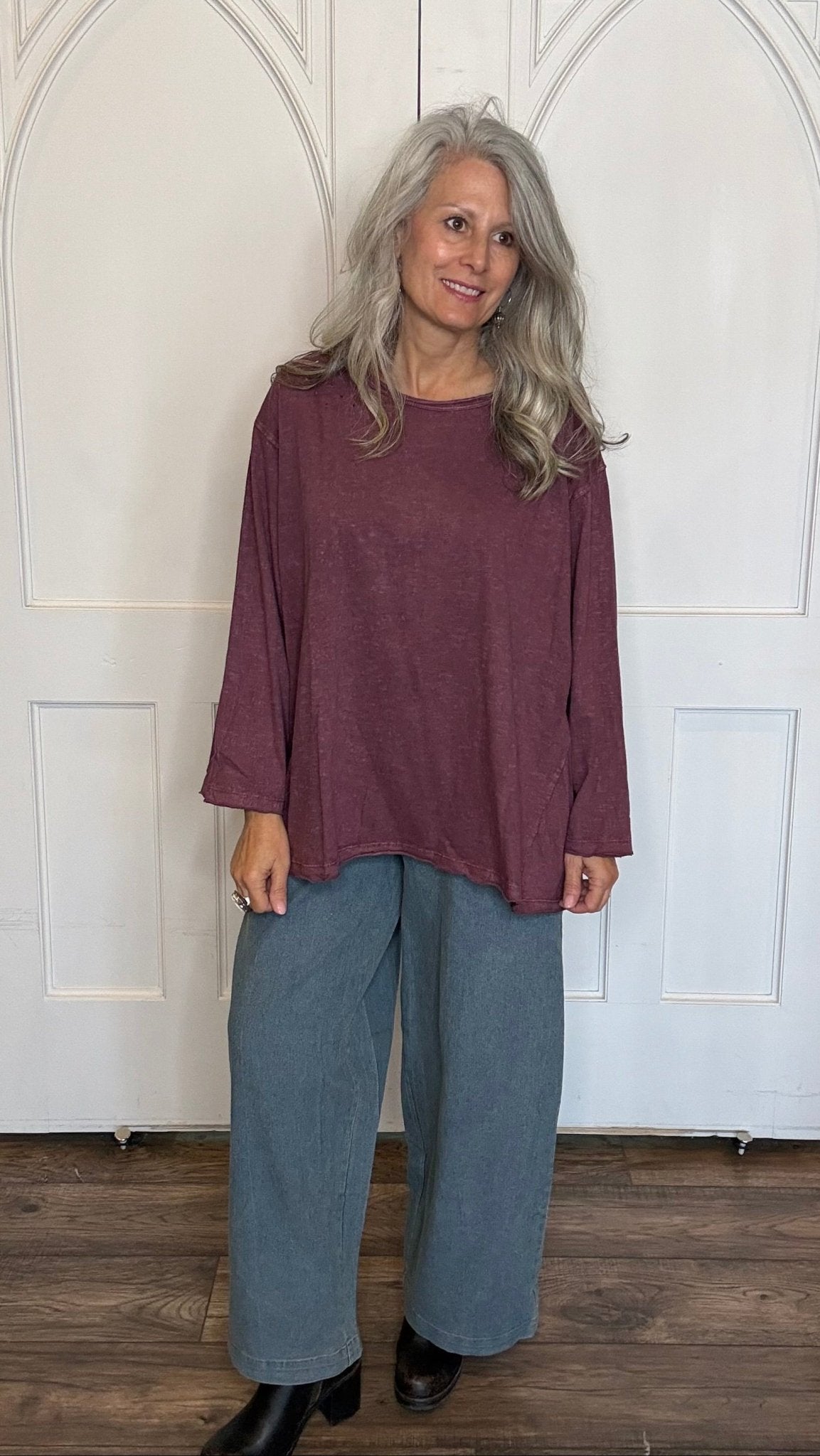 Berry Washed Cotton Top - Vintage Vault Boutique