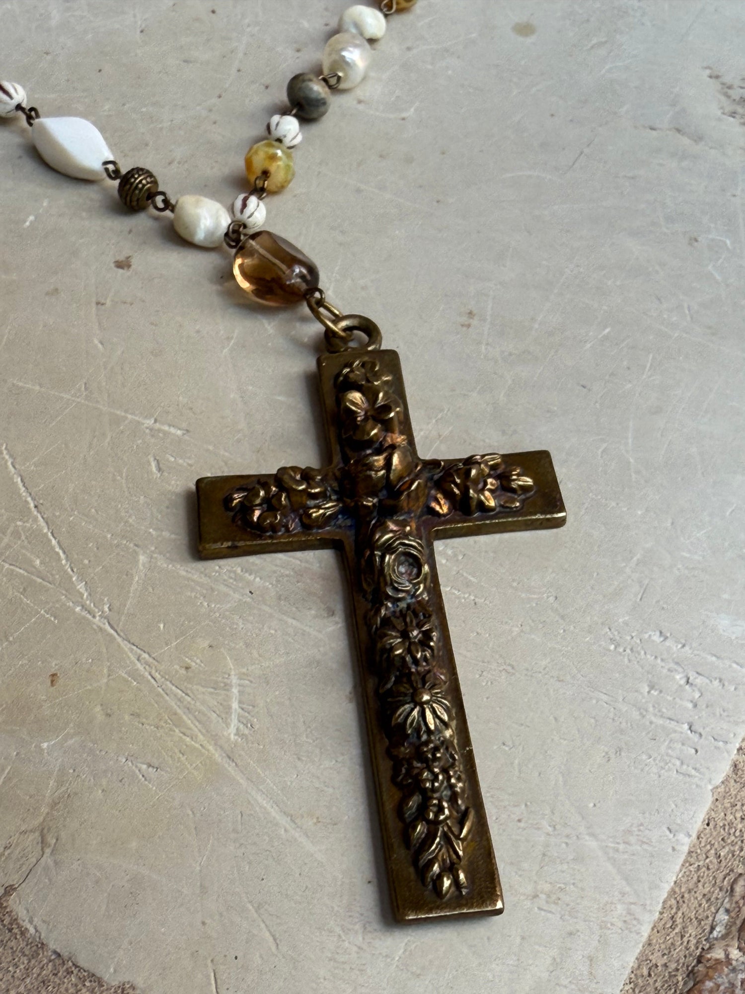 EKD Vintage Pearl Chain Rosary Necklace