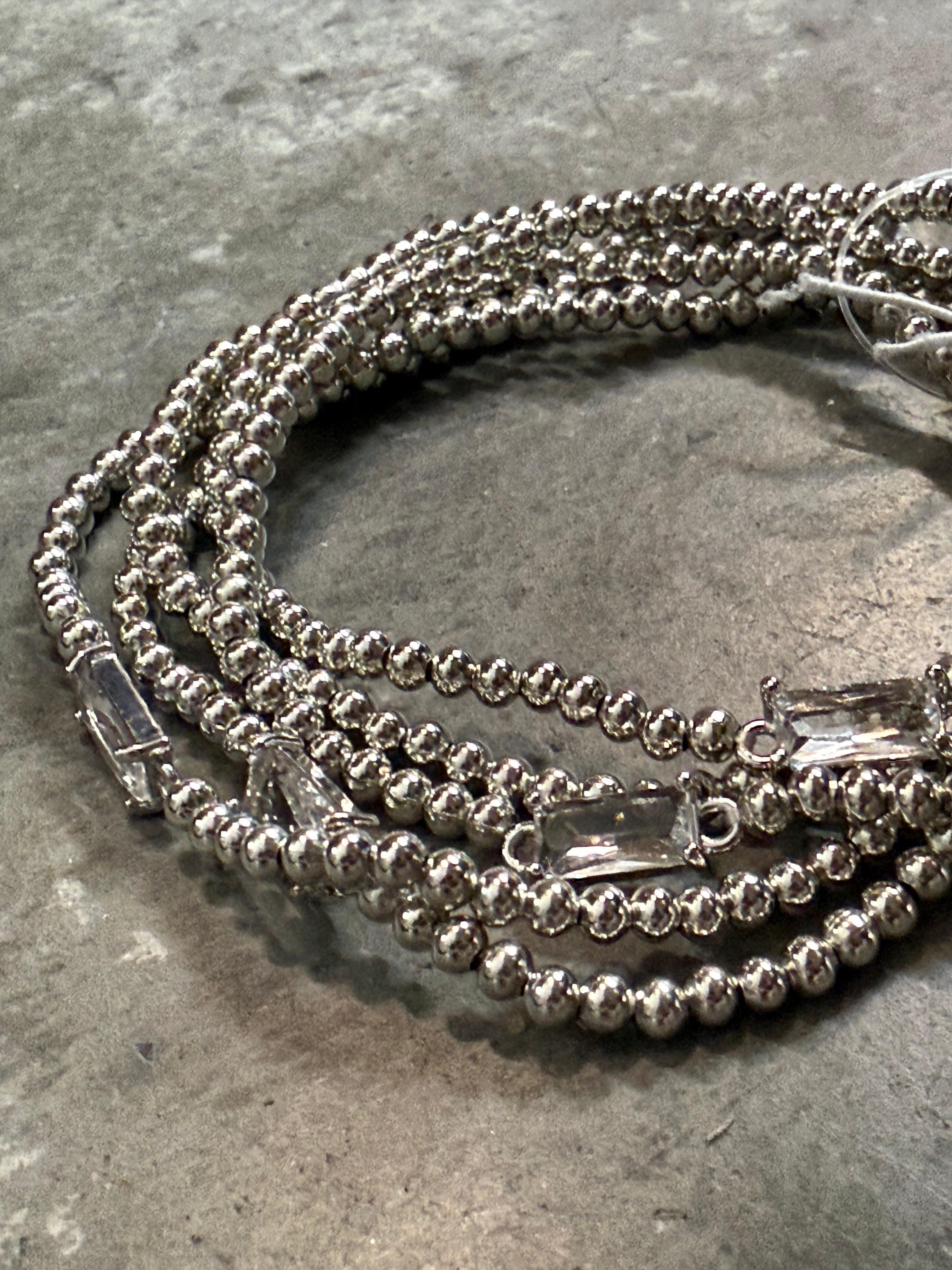 Five Strand Silver Bead Stretch Bracelet