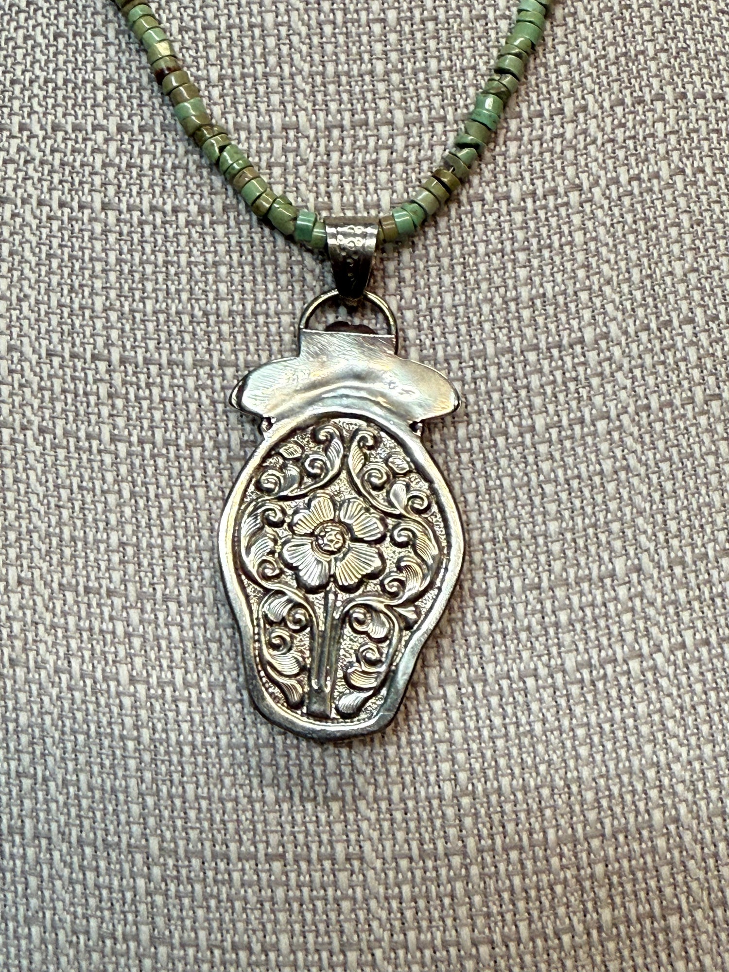 Tibetin Skull in Headdress on African Turquoise Necklace