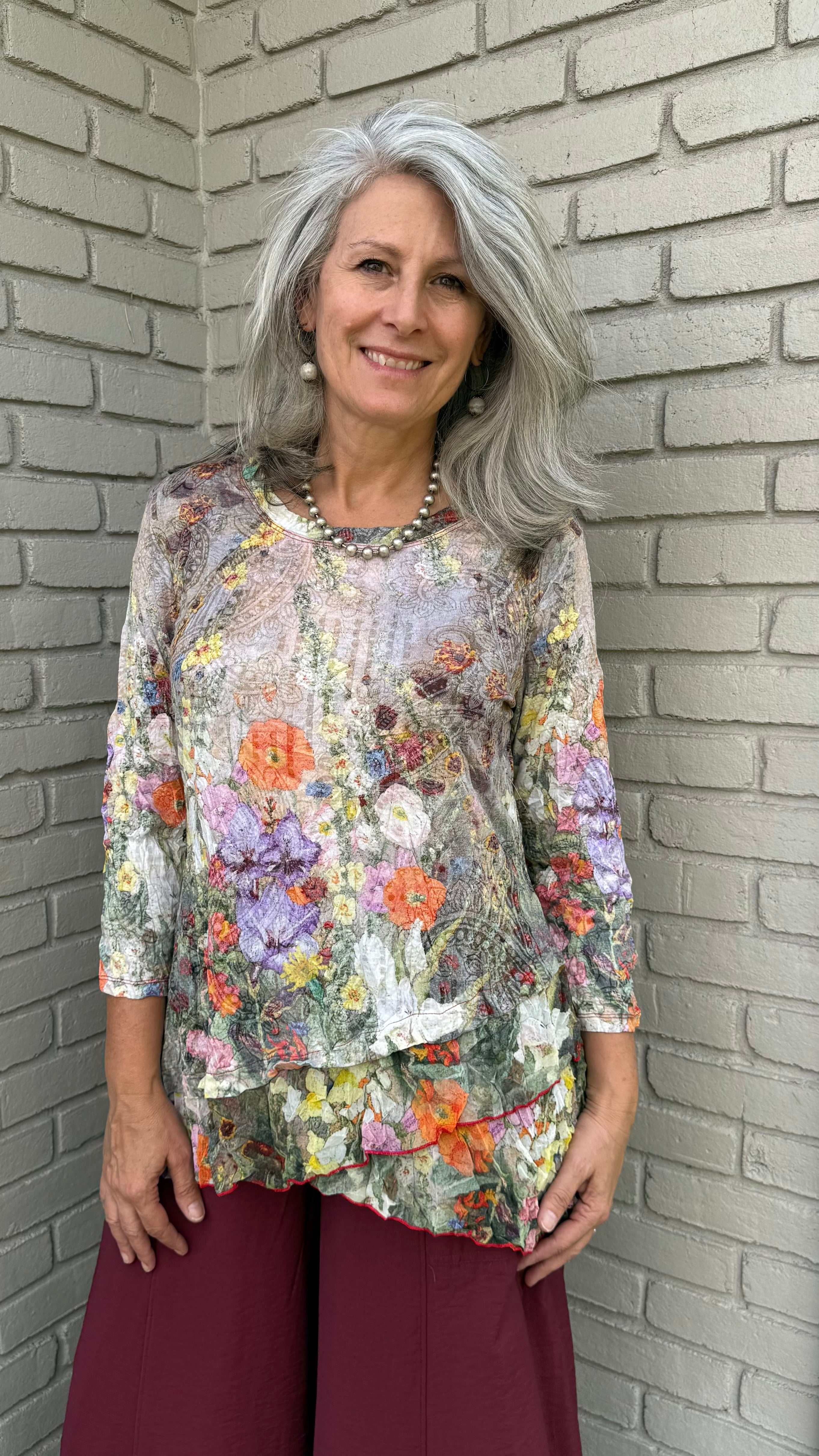 Garden Print Criss Cross Mesh Top
