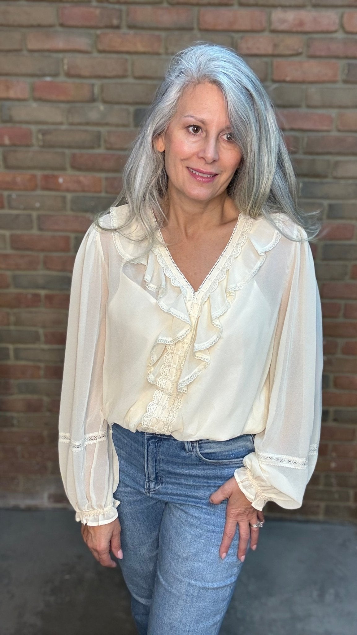 Lace Detailing Chiffon Blouse - Vintage Vault Boutique