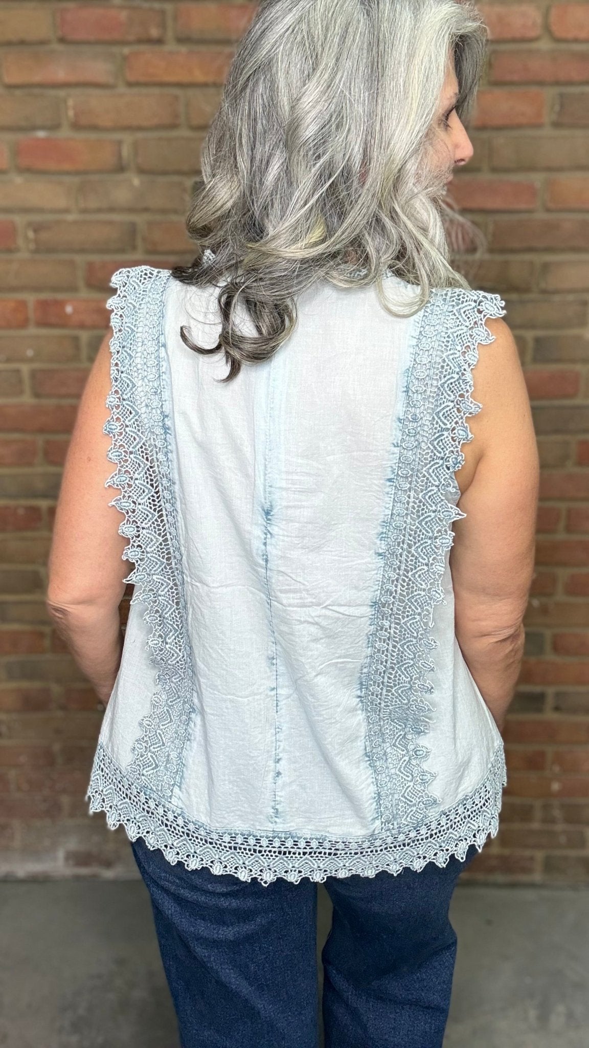 Denim Blue Sleeveless Blouse - Vintage Vault Boutique
