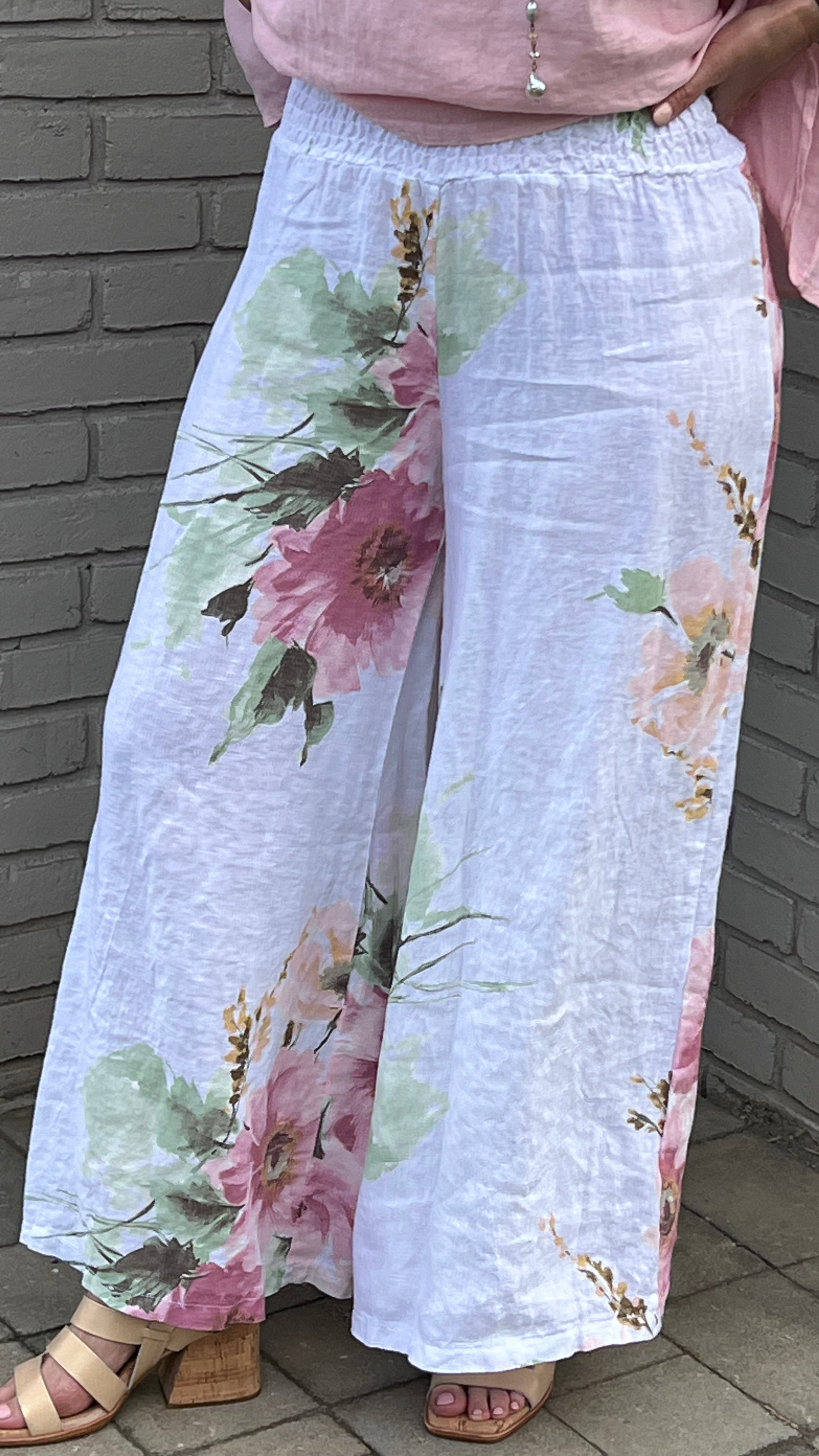 Linen Wide Leg Floral Pant