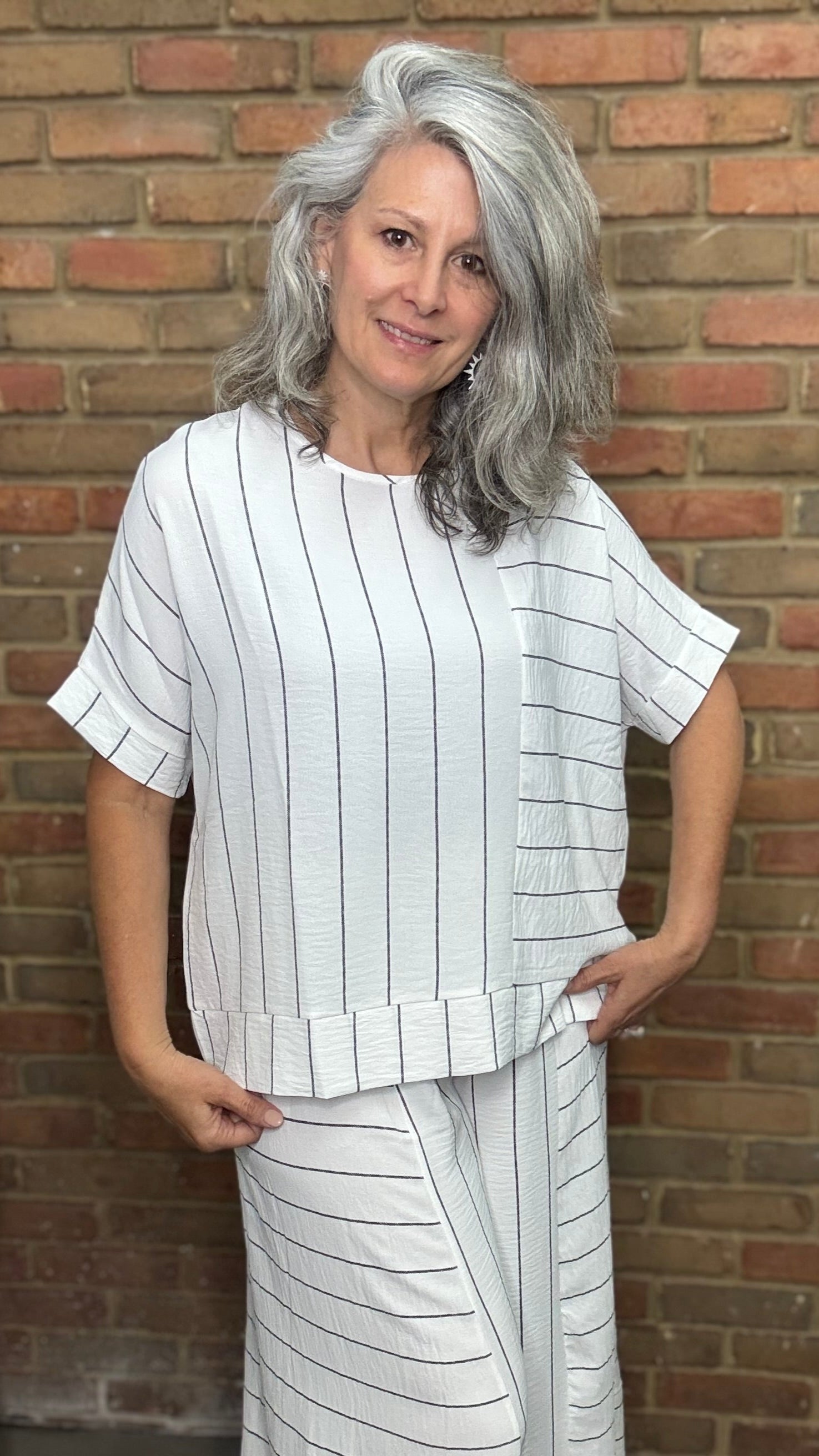White and Black Stripe Top