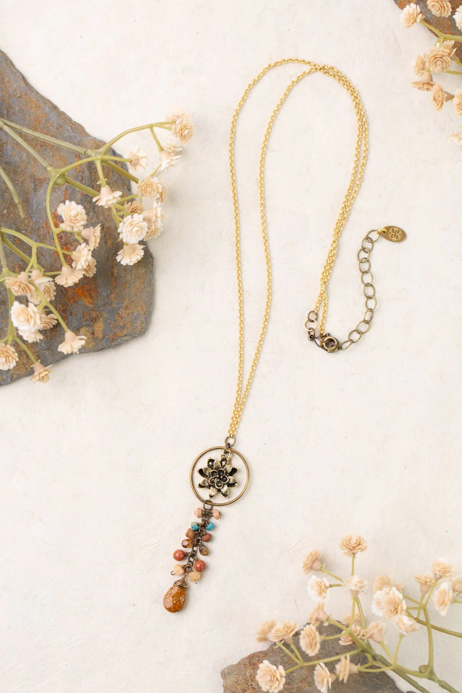 Enlighten Czech Glass Flower Tassel Necklace N007 - 2 - Vintage Vault Boutique
