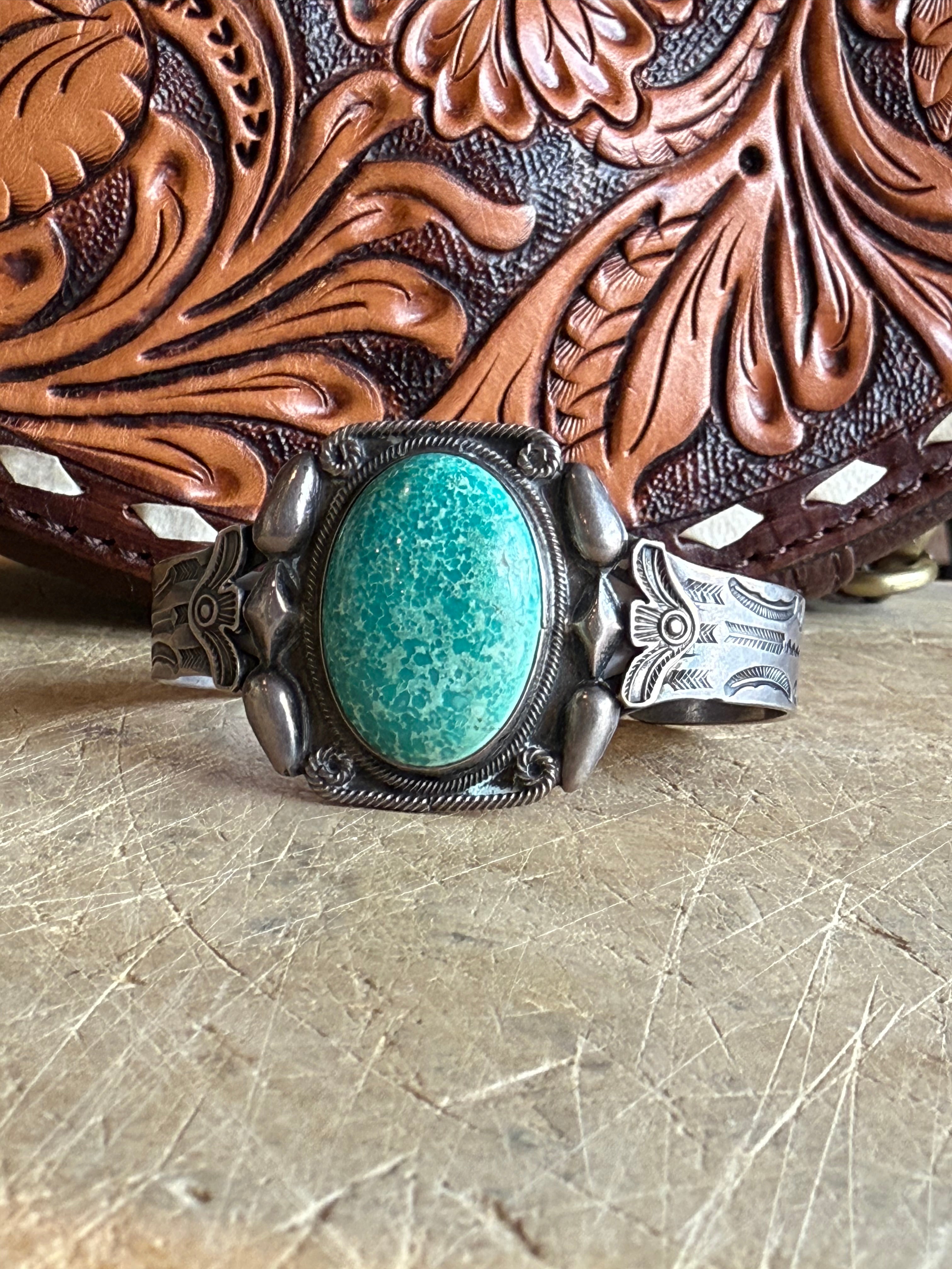 Turquoise and Silver Navajo Cuff from 1940&
