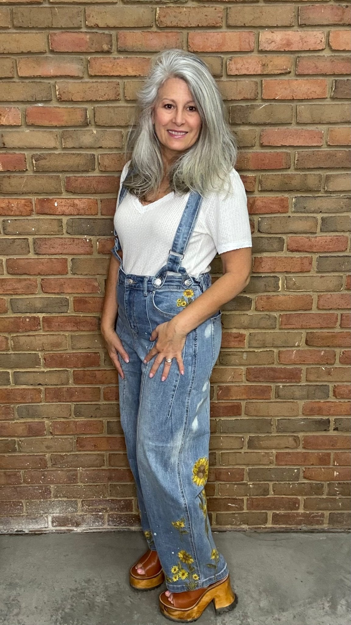 Sunflower Denim Overalls - Vintage Vault Boutique