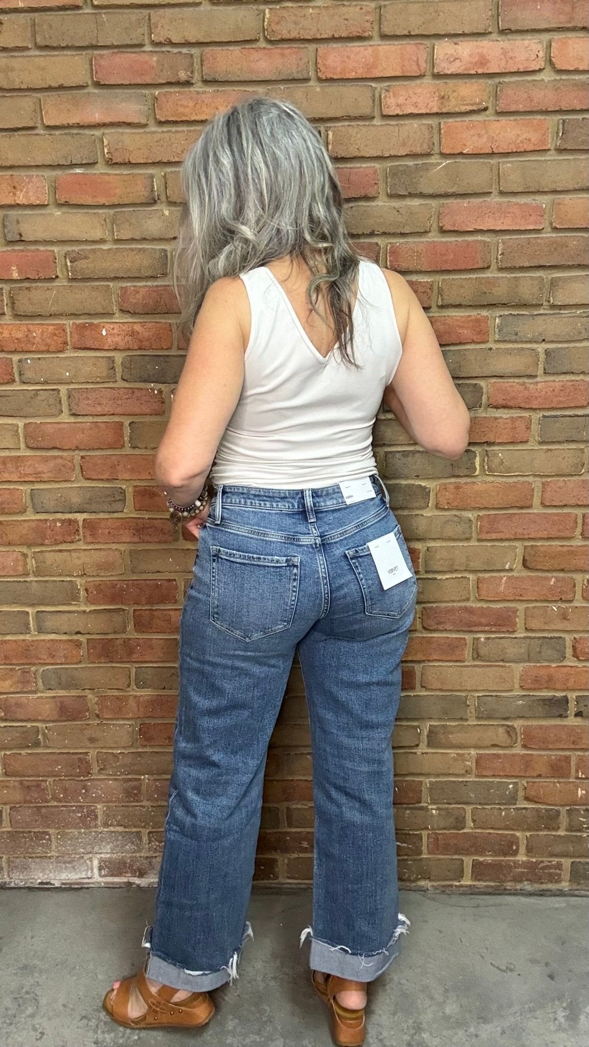 Mid Rise Cuffed Baggy Slim Wide Jean - Vintage Vault Boutique