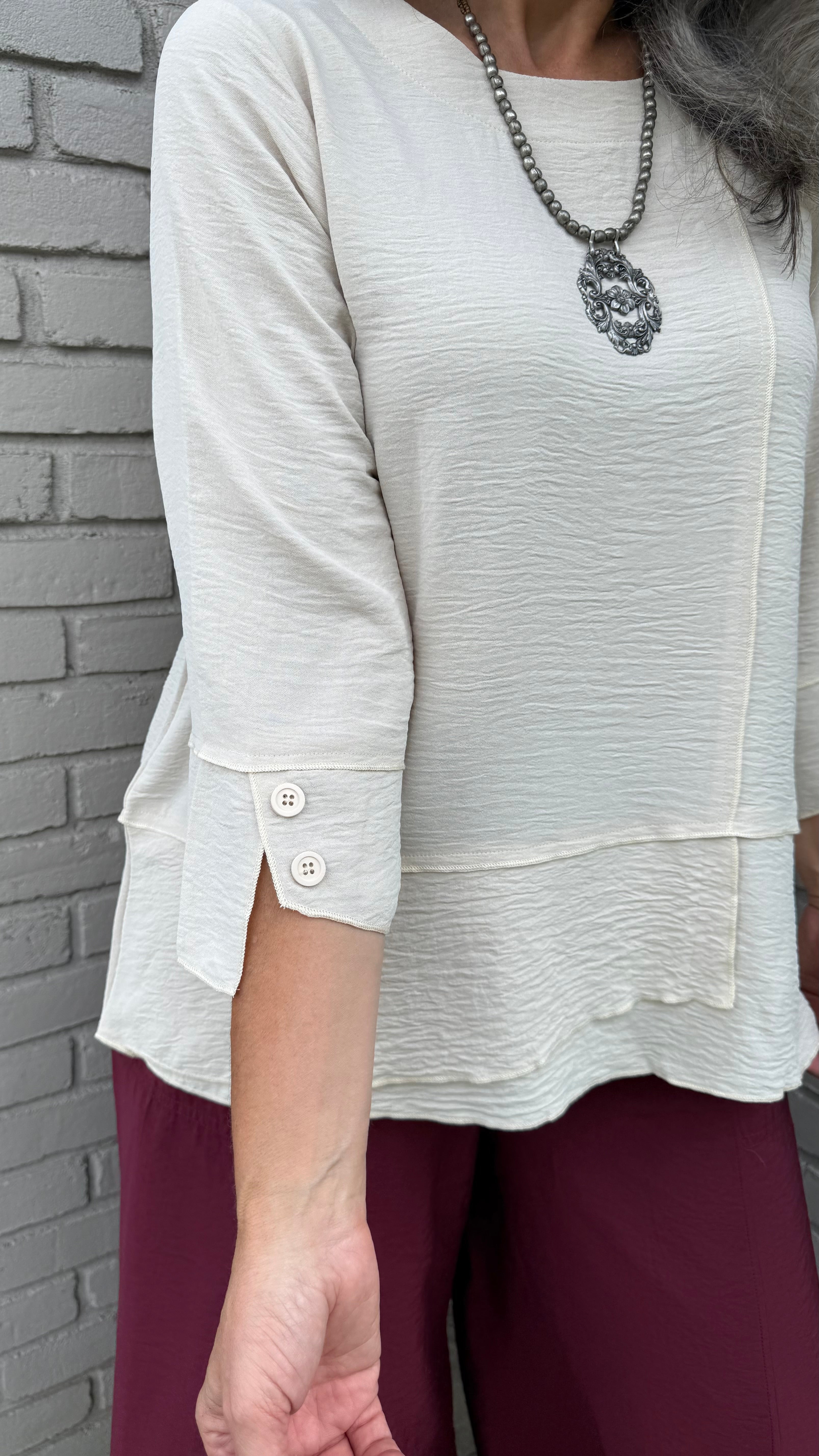Cream Airflow Button Detail Tunic