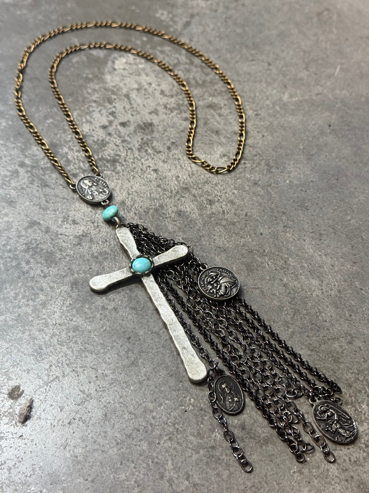 Iron Cross Tassel Necklace