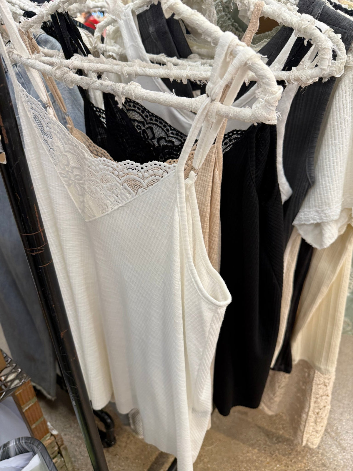 Lace Neck Basic Tank Top - Vintage Vault Boutique