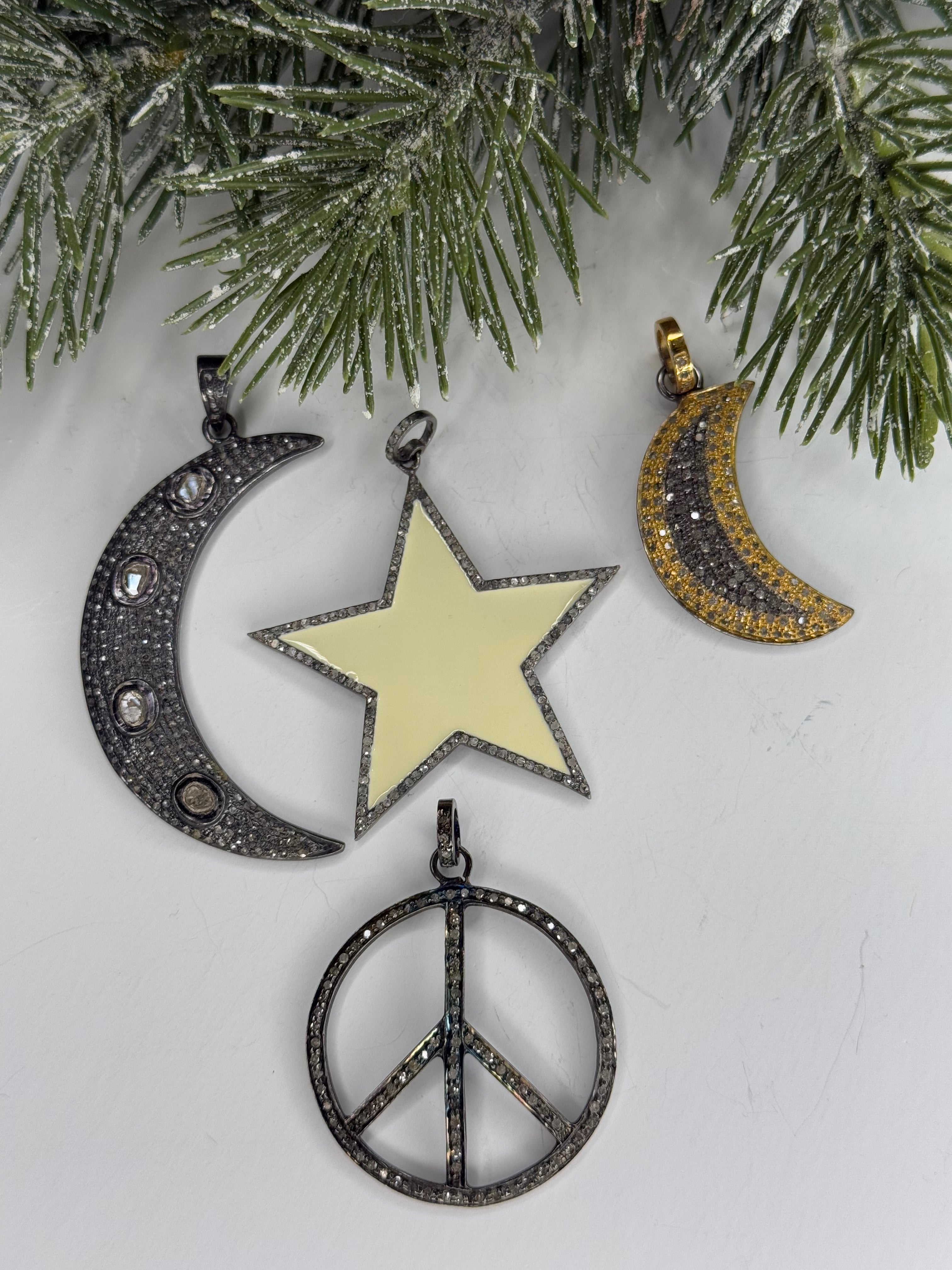 Large Pave Diamond Moon Pendant