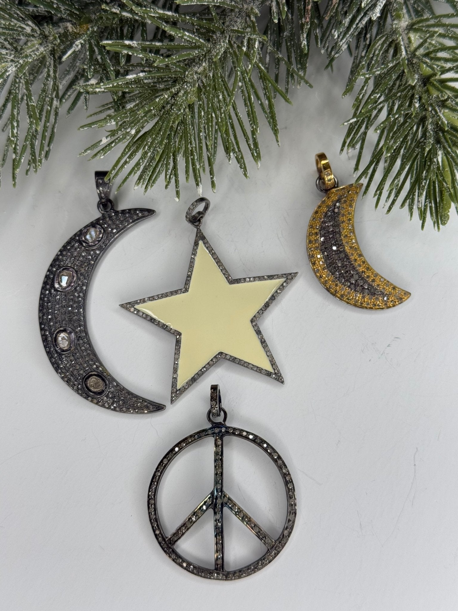 Large Pave Diamond Moon Pendant - Vintage Vault Boutique
