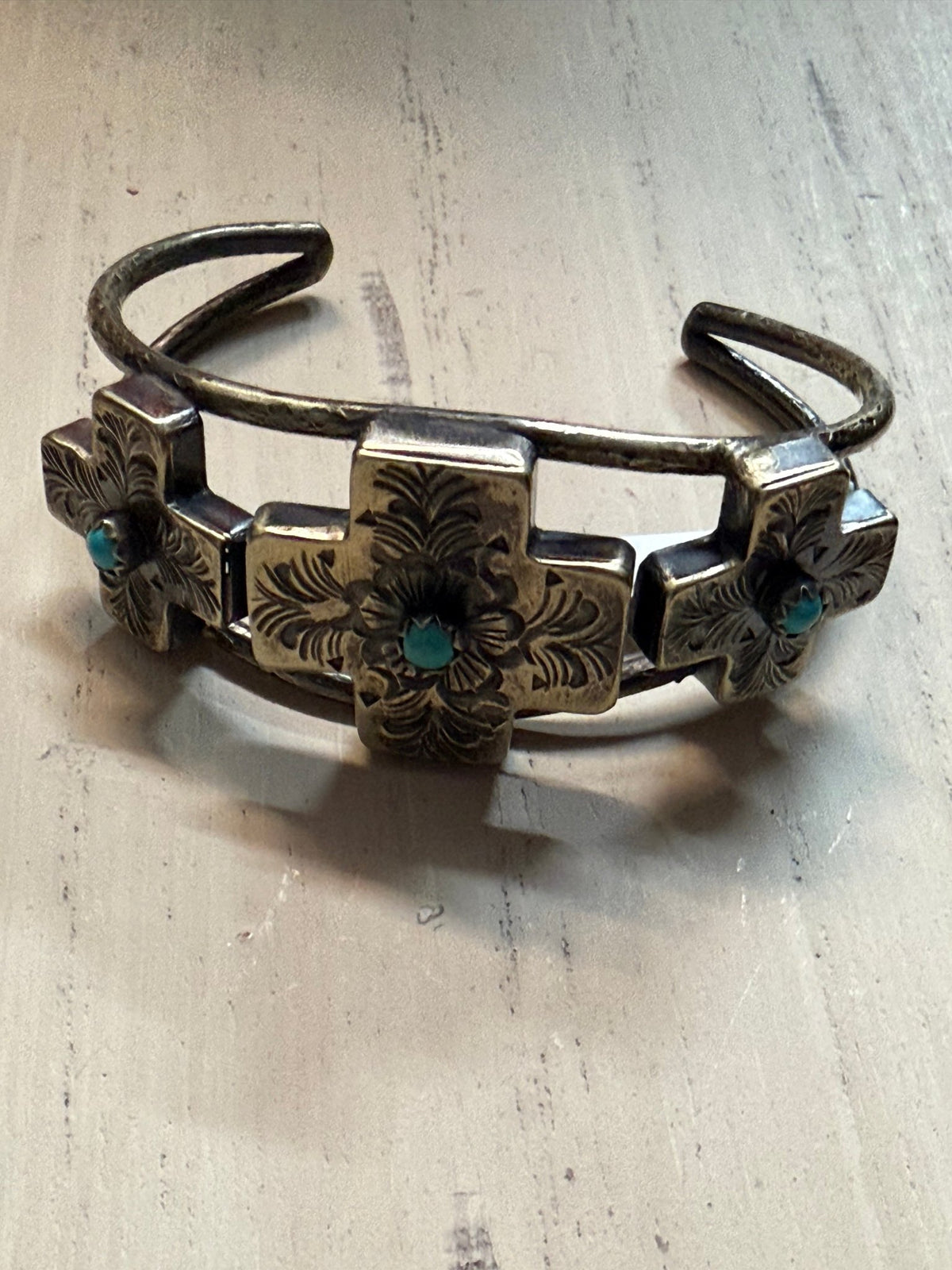 Three Crosses with Turquoise Cuff - Vintage Vault Boutique