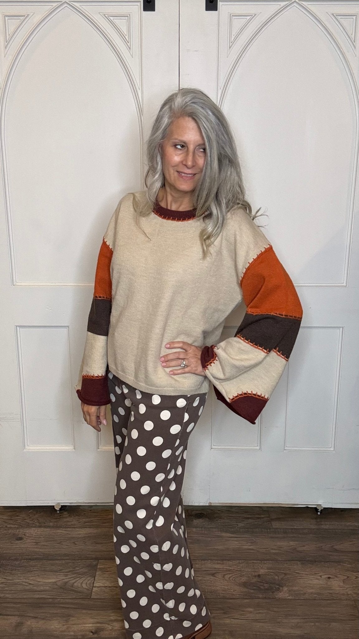 Color Block Bell Sleeve Sweater - Vintage Vault Boutique