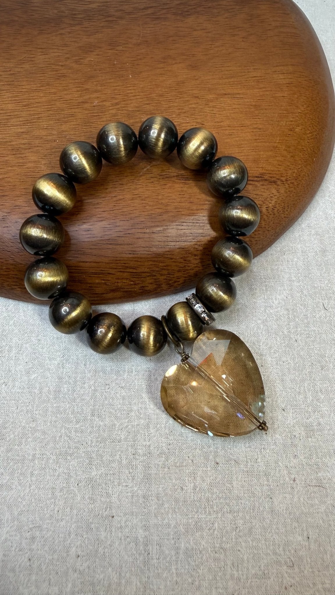 Bronze with Crystal Heart Bracelet - Vintage Vault Boutique