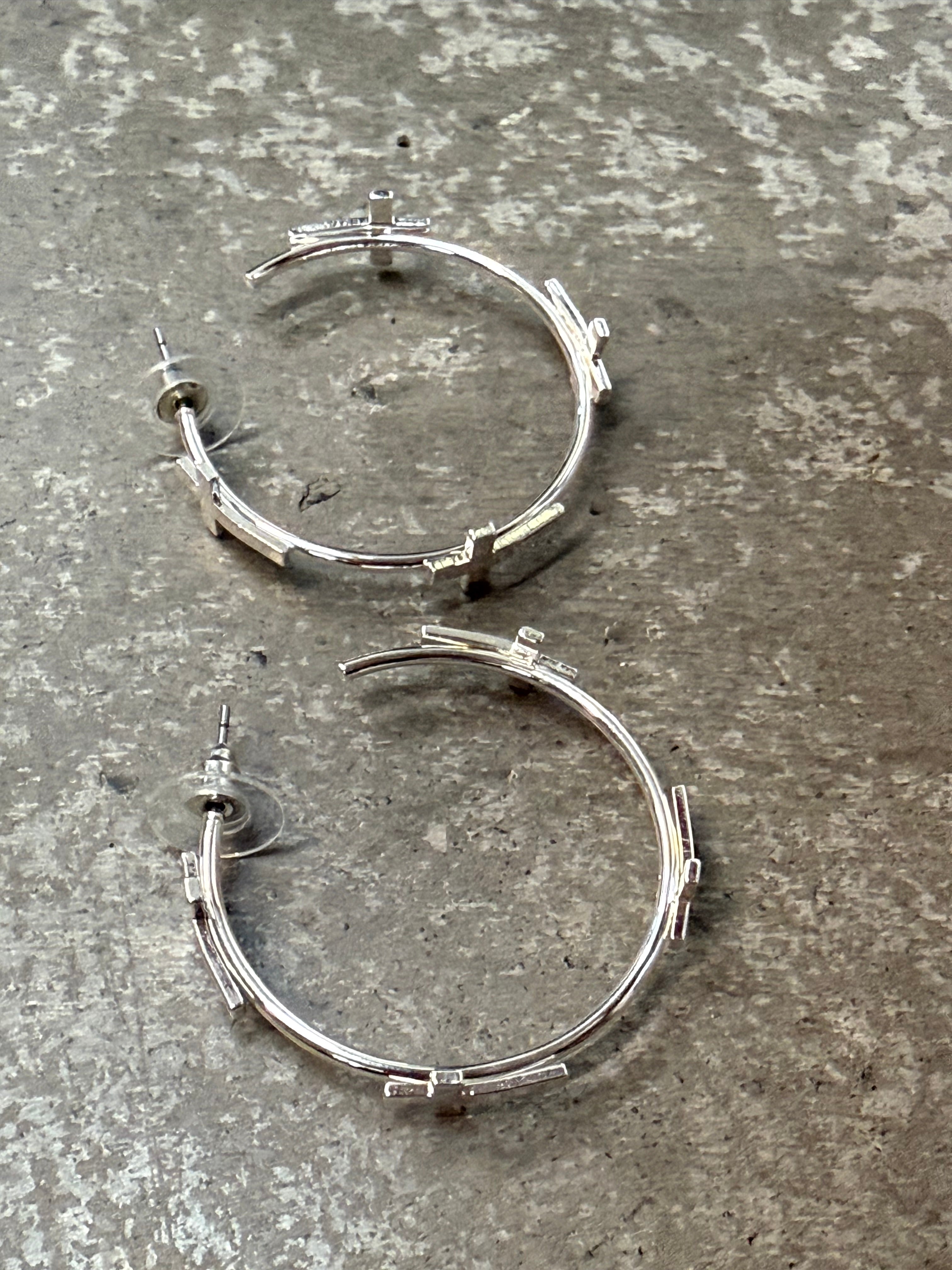 Silver Hoop with Crosses Earrings