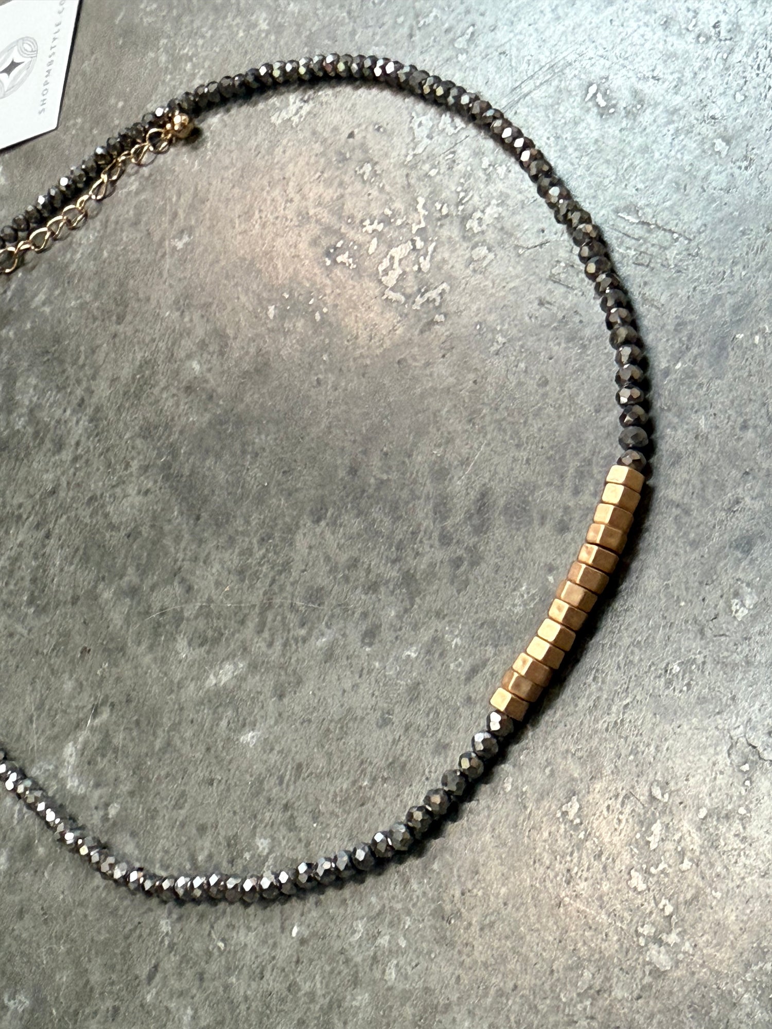 Faceted Hematite and Gold Choker Necklace
