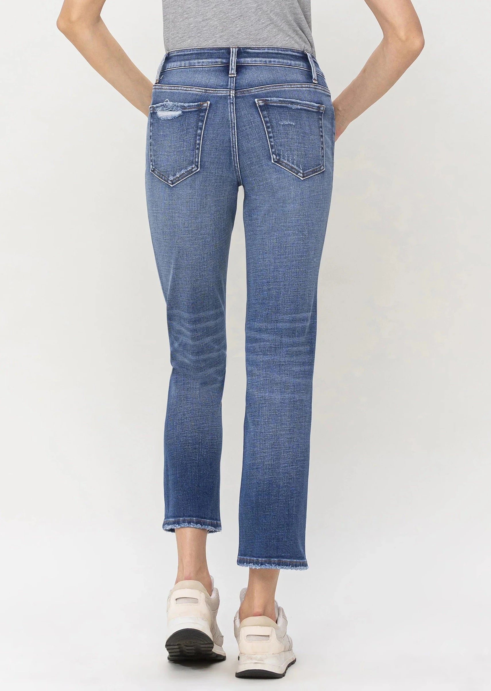 Back view of Mid Rise Straight jean - Impartially on a model.