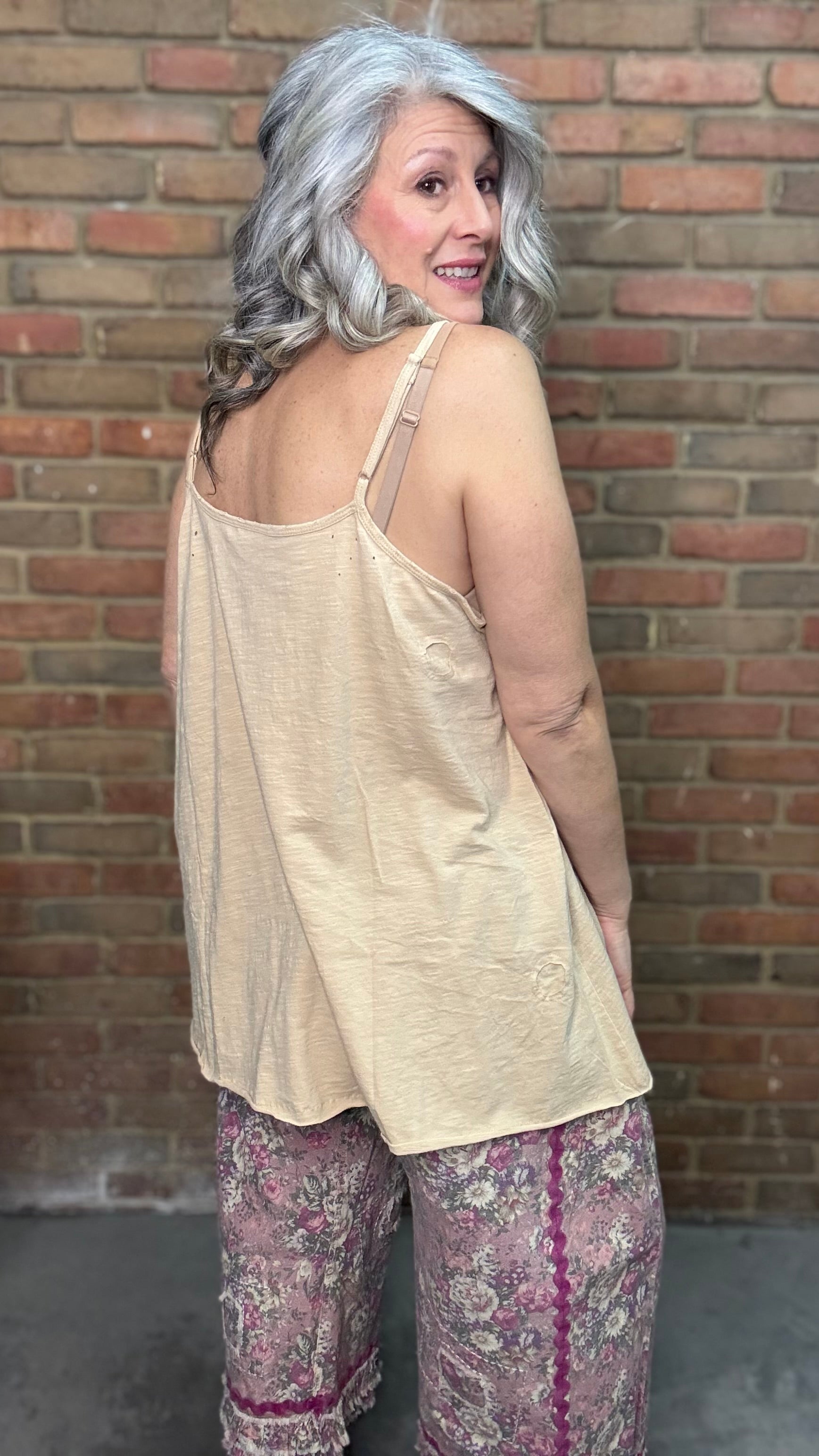 Cami Lace Inset and Raw Edges Natural