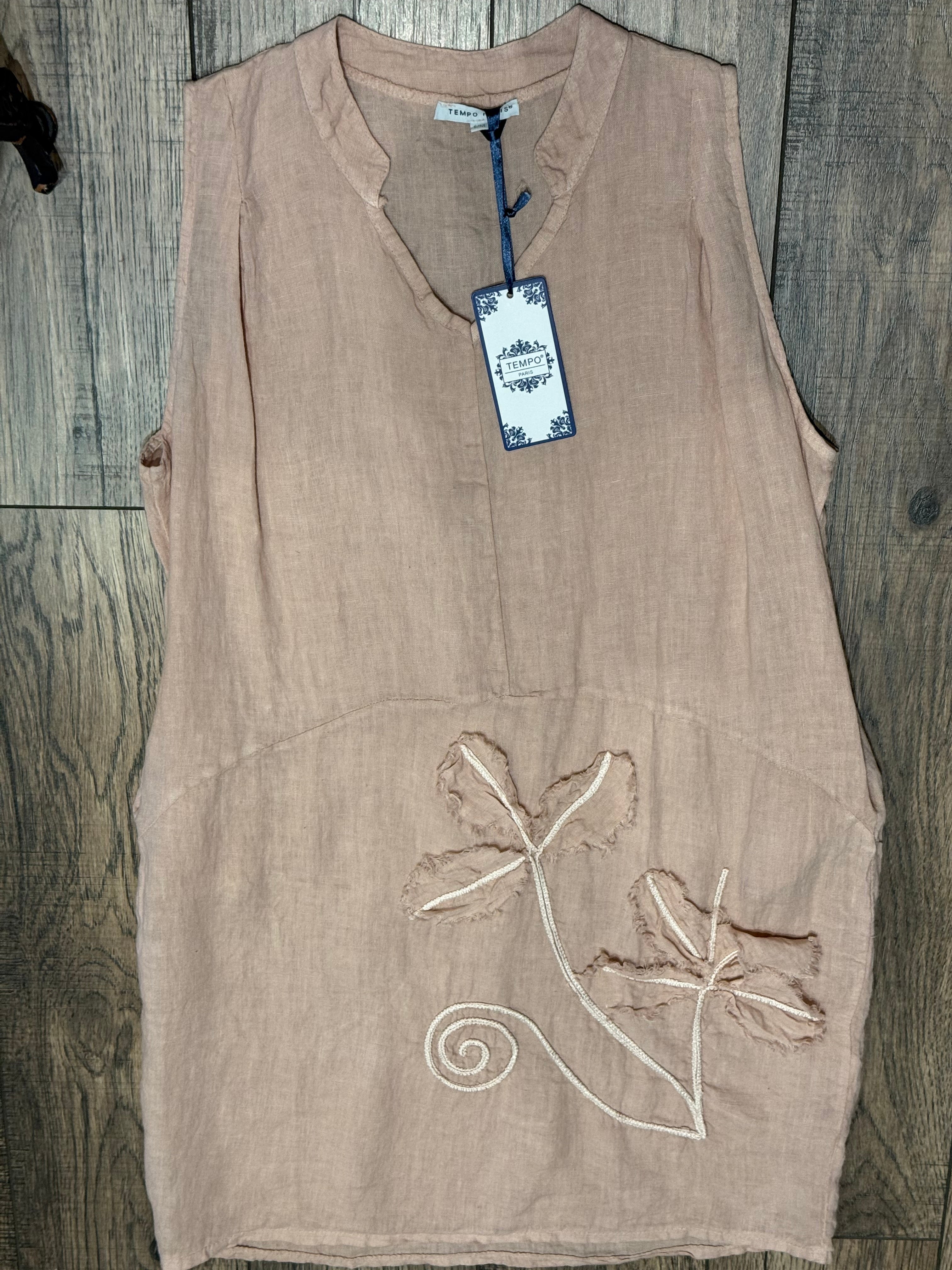 Blush Linen Floral Tank Dress