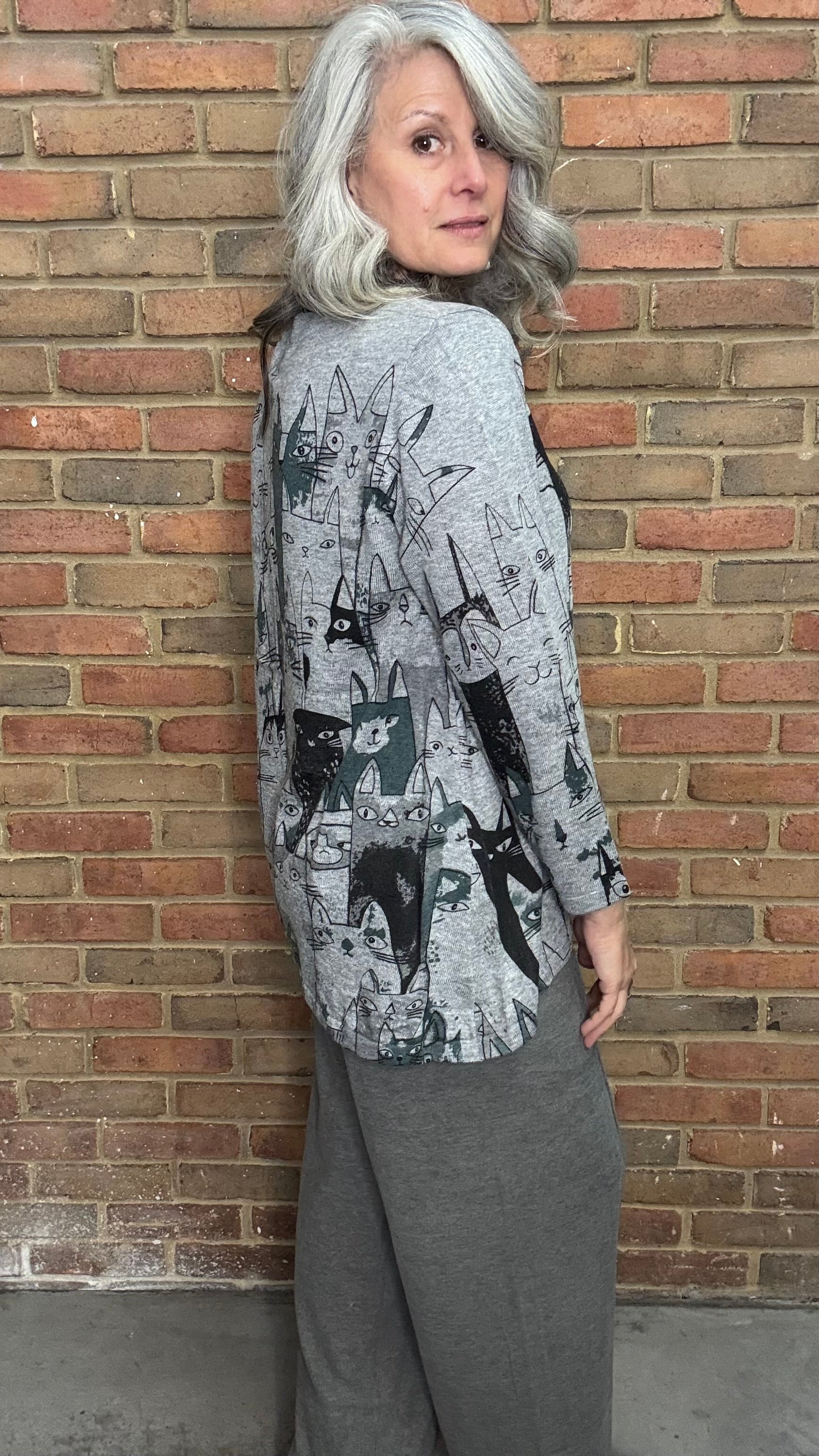 Cat Printed V-Neck Sweater