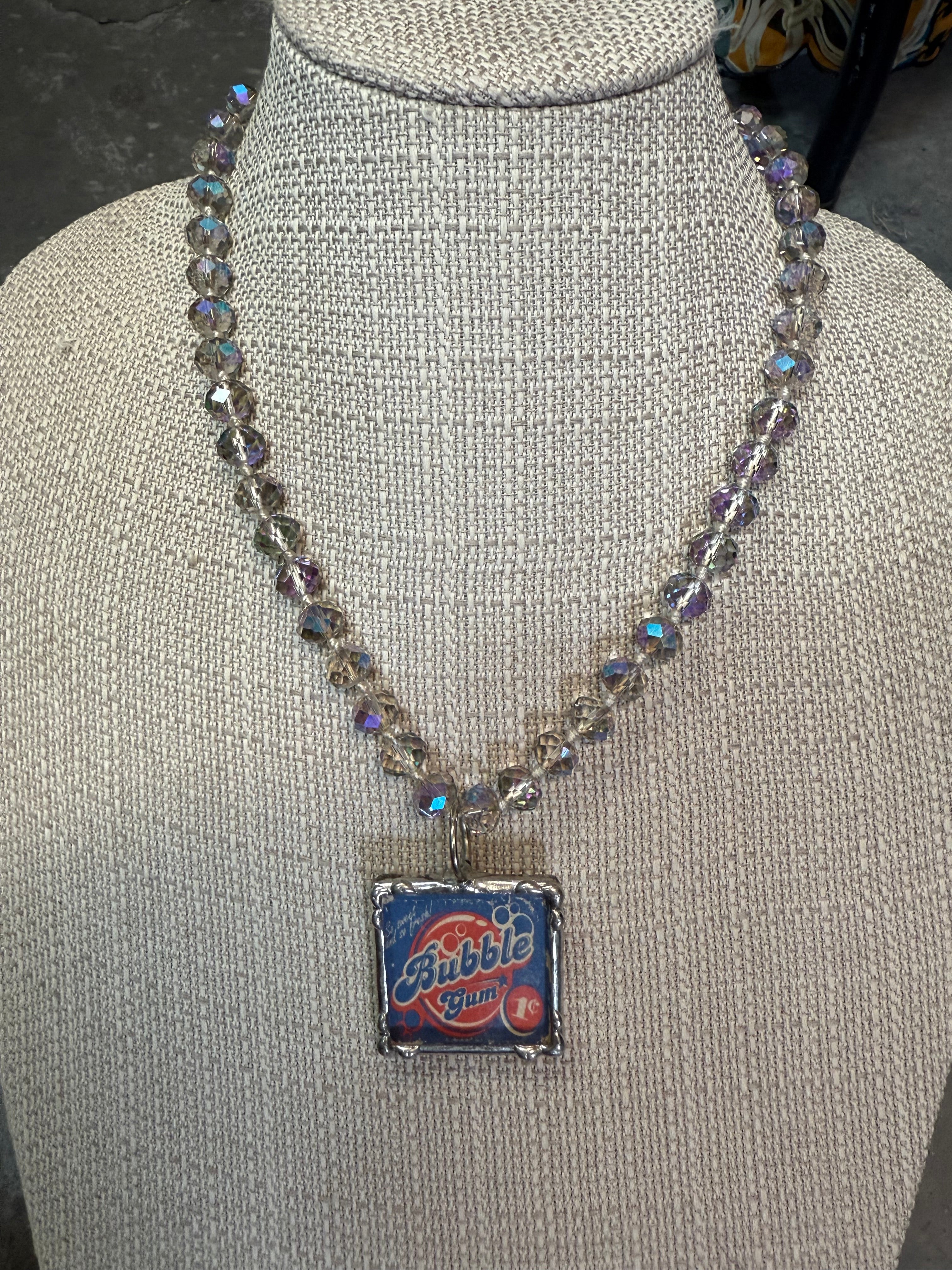 Bubble Gum on Crystal Necklace
